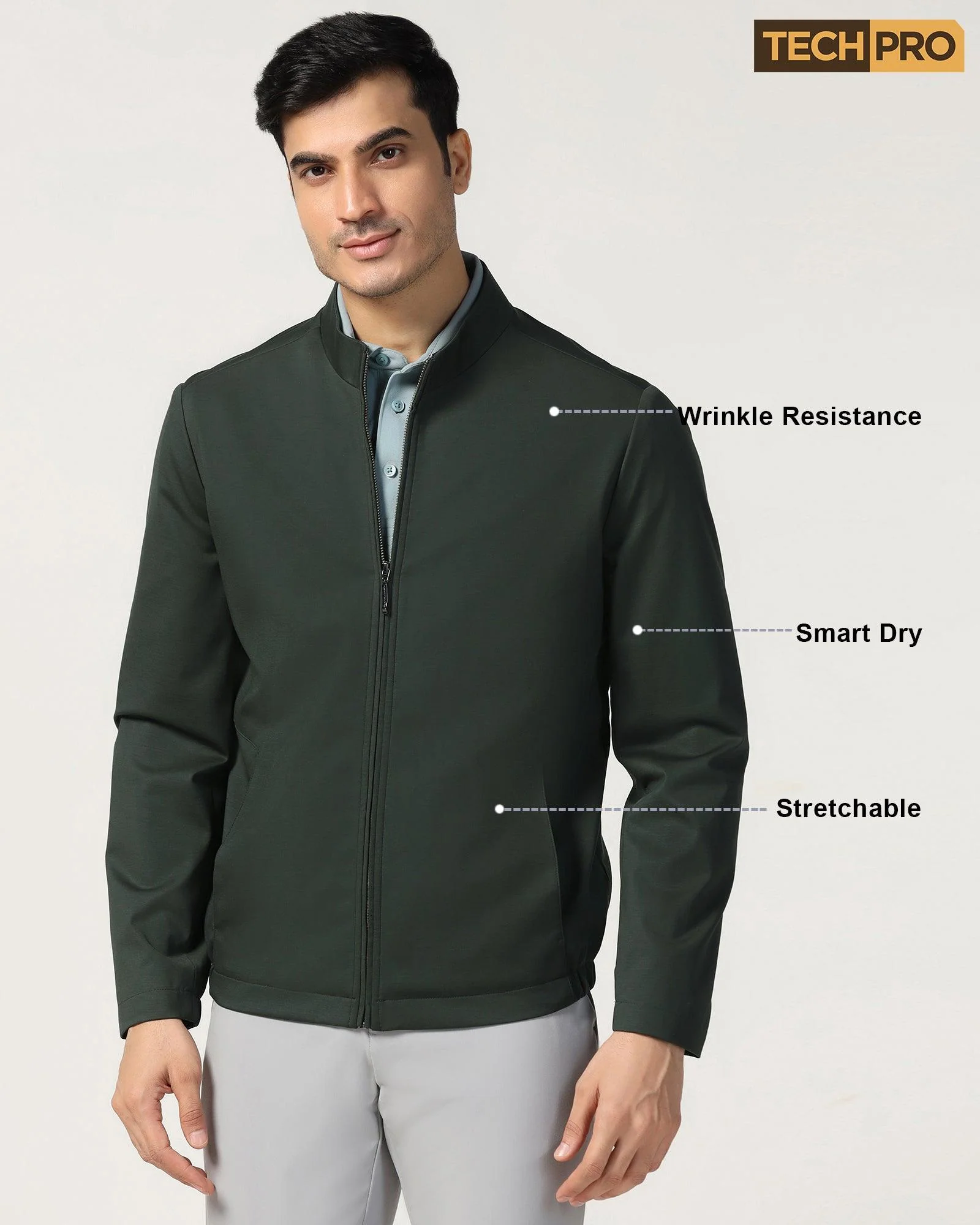 TechPro Green Solid Zipper Jacket - Ioniq - Image 9