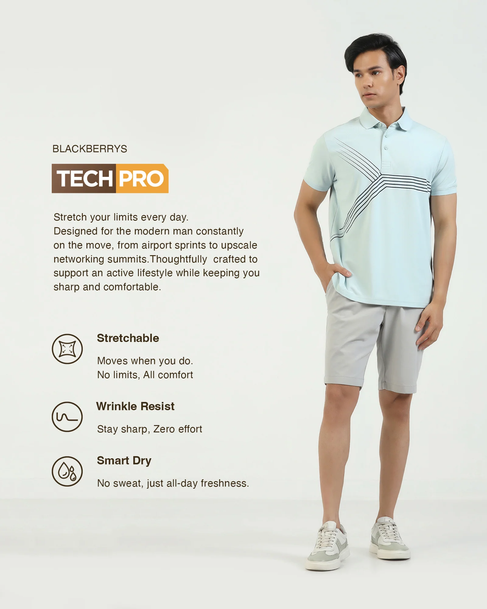 TechPro Polo Aqua Blue Printed T-Shirt - Matrix - Image 3