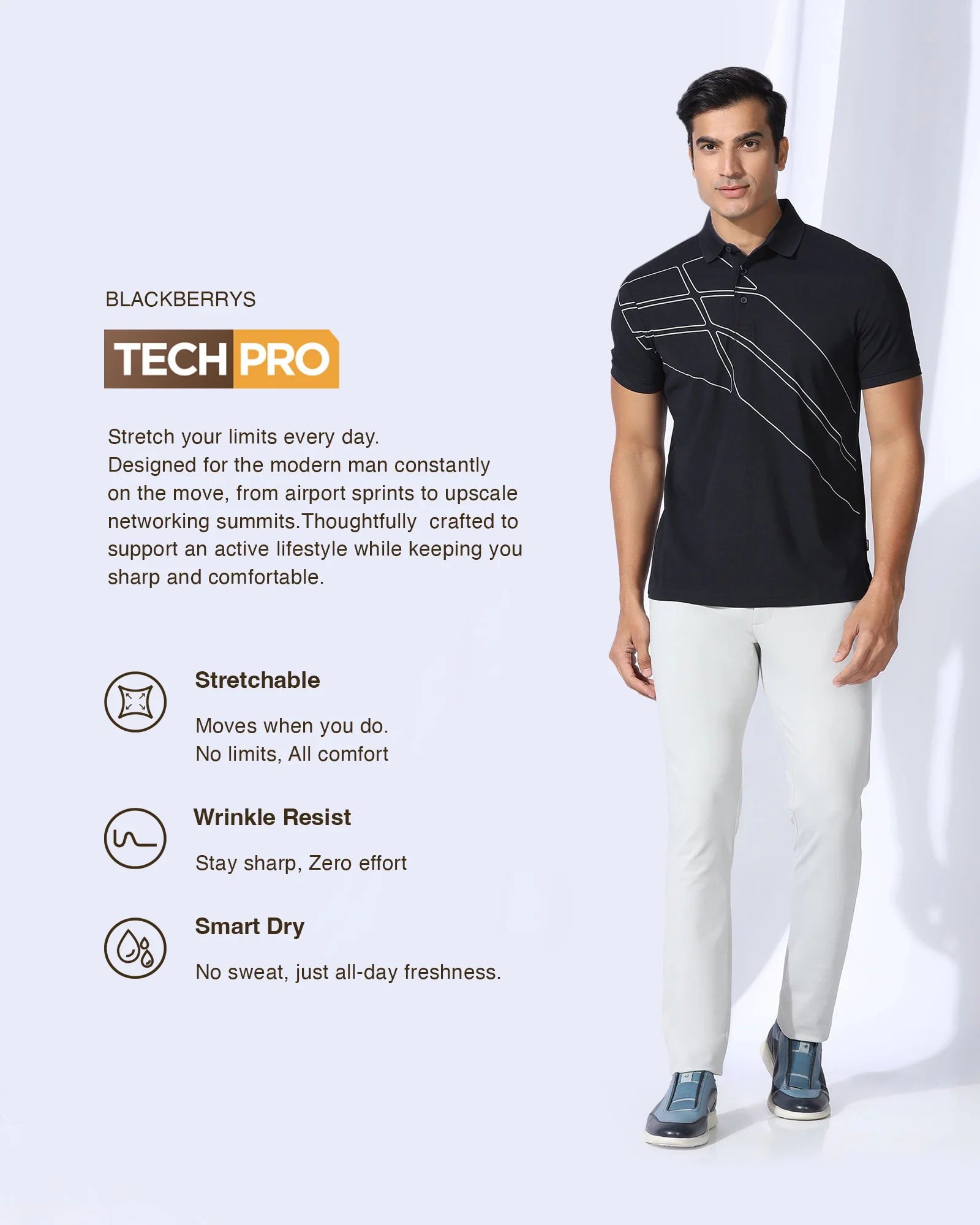TechPro Polo Navy Printed T-Shirt - Slash - Image 3