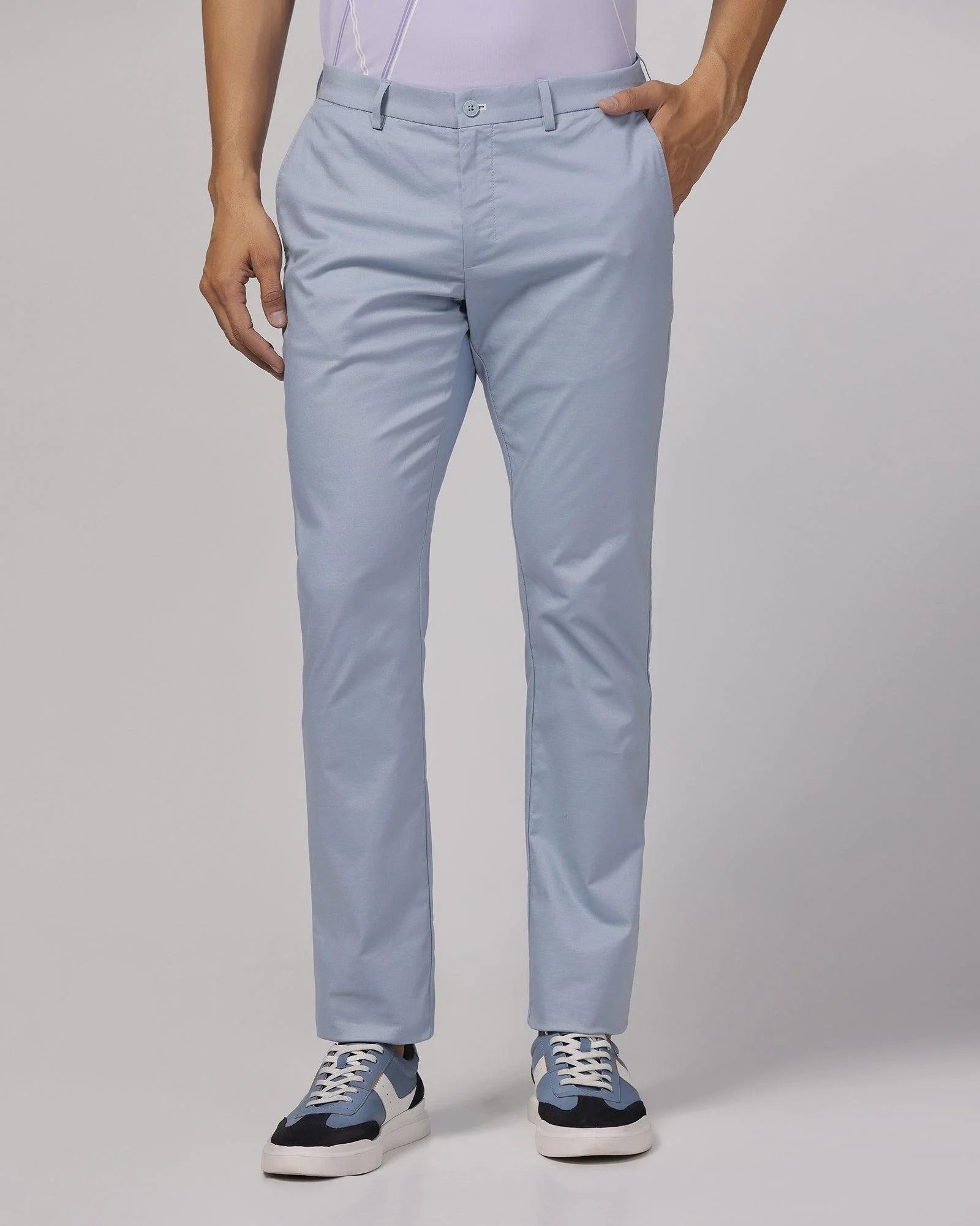 TechPro Slim Comfort B-95 Casual Blue & Grey Solid Khakis - Andros - Image 3