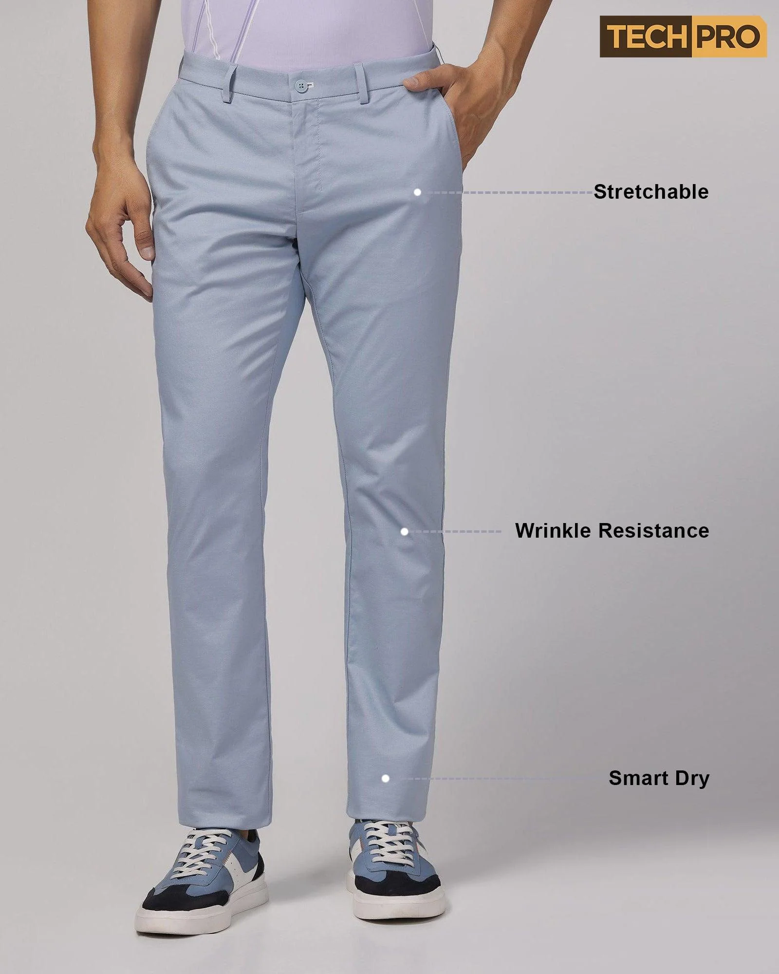 TechPro Slim Comfort B-95 Casual Blue & Grey Solid Khakis - Andros - Image 8