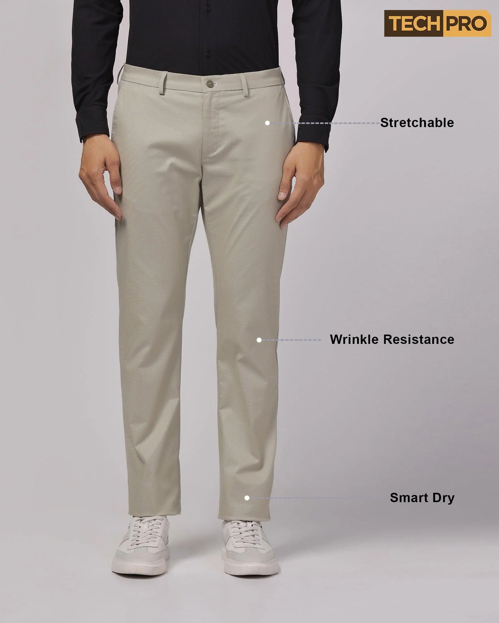 TechPro Slim Comfort B-95 Casual Light Olive Solid Khakis - Andros - Image 7
