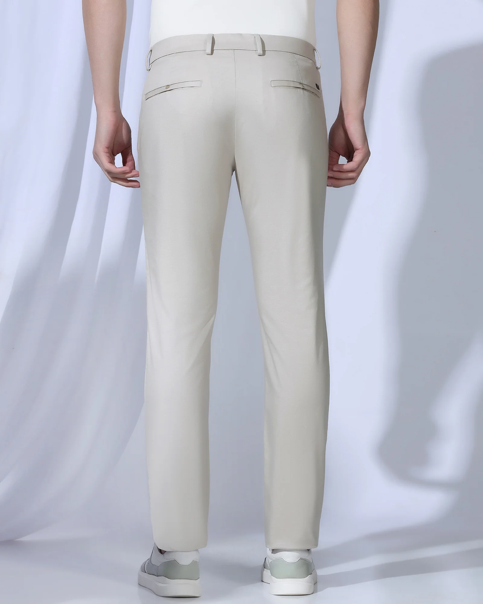 TechPro Slim Comfort B-95 Casual Stone Beige Solid Khakis - Androit - Image 2