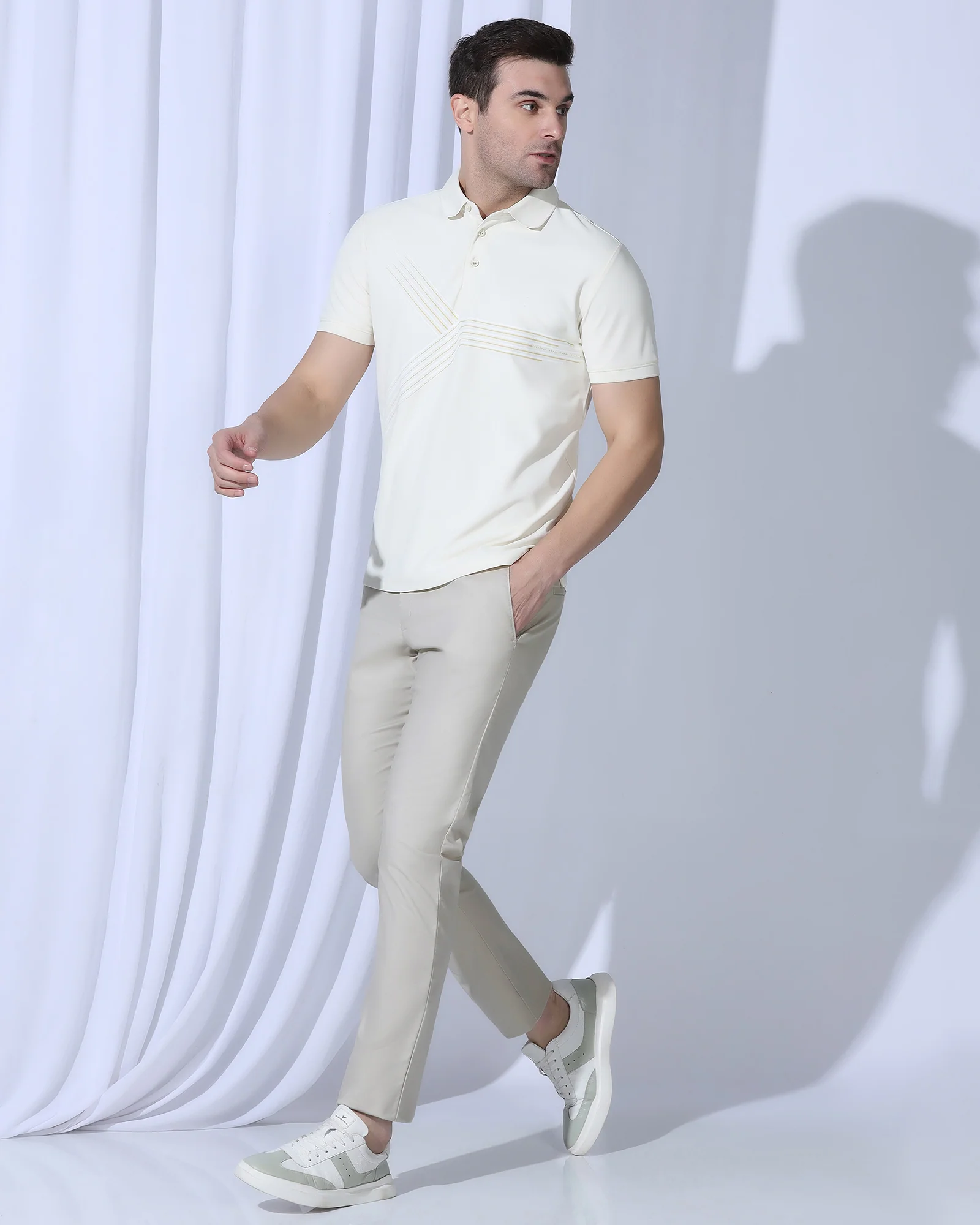 TechPro Slim Comfort B-95 Casual Stone Beige Solid Khakis - Androit - Image 7