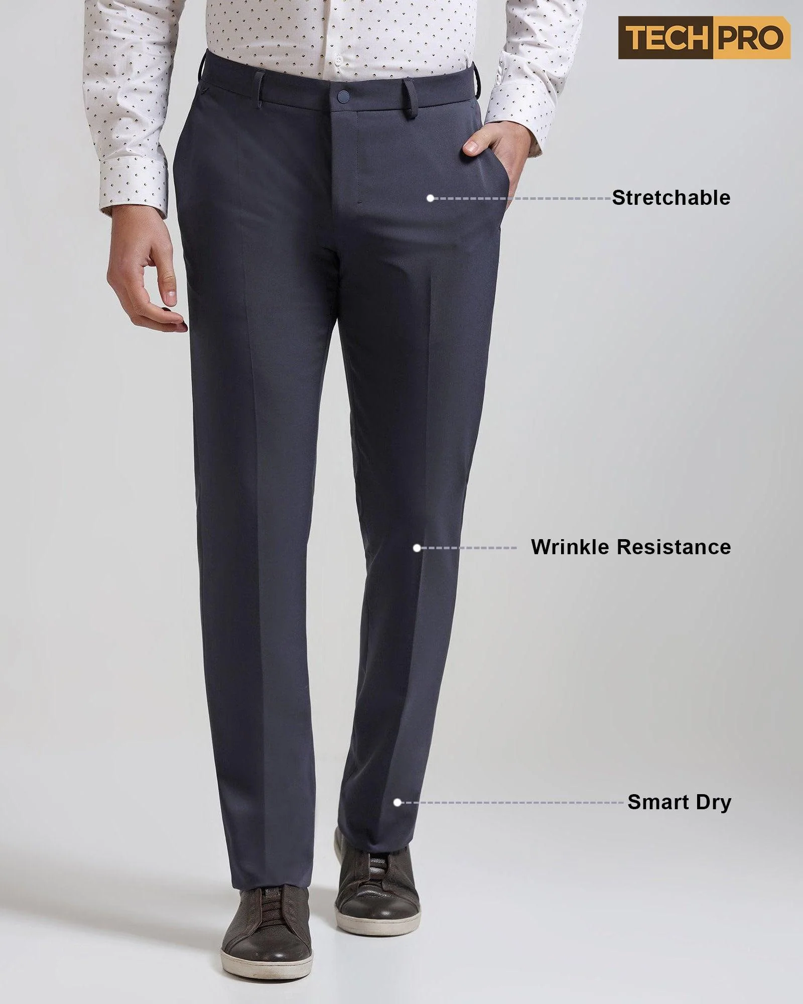 Techpro Slim Comfort B-95 Formal Dark Grey Solid Trouser - Agusta - Image 7