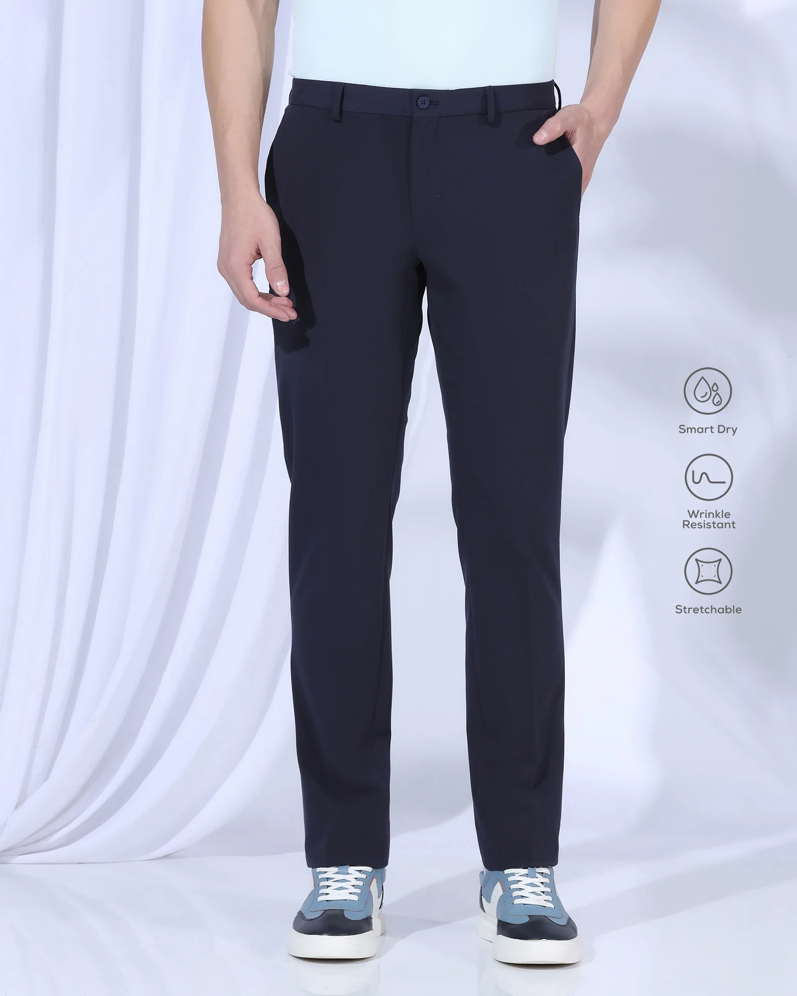 TechPro Slim Comfort B-95 Formal Navy Solid Trouser - Creed - Image 3