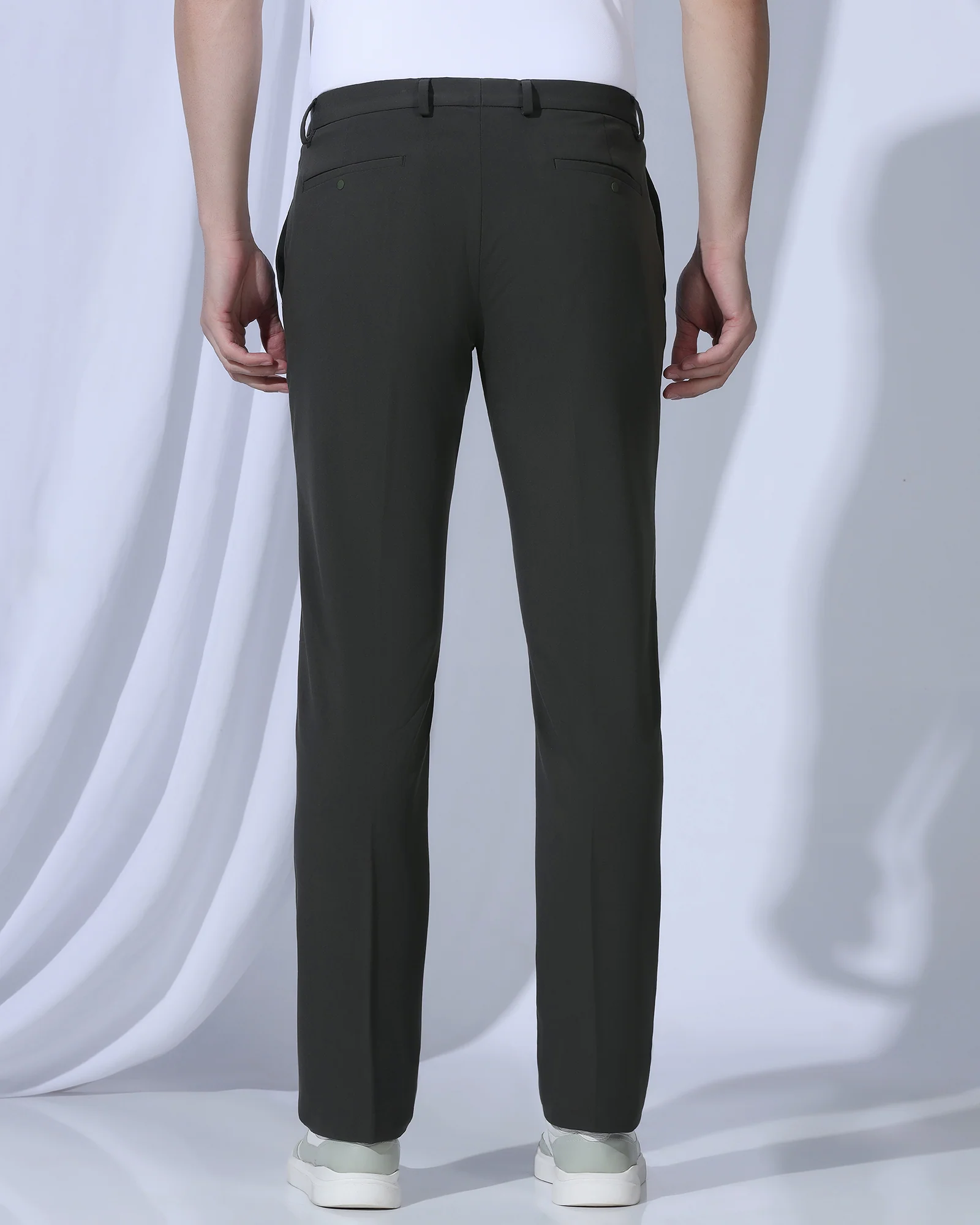 TechPro Slim Comfort B-95 Formal Olive Solid Trouser - Creed - Image 2