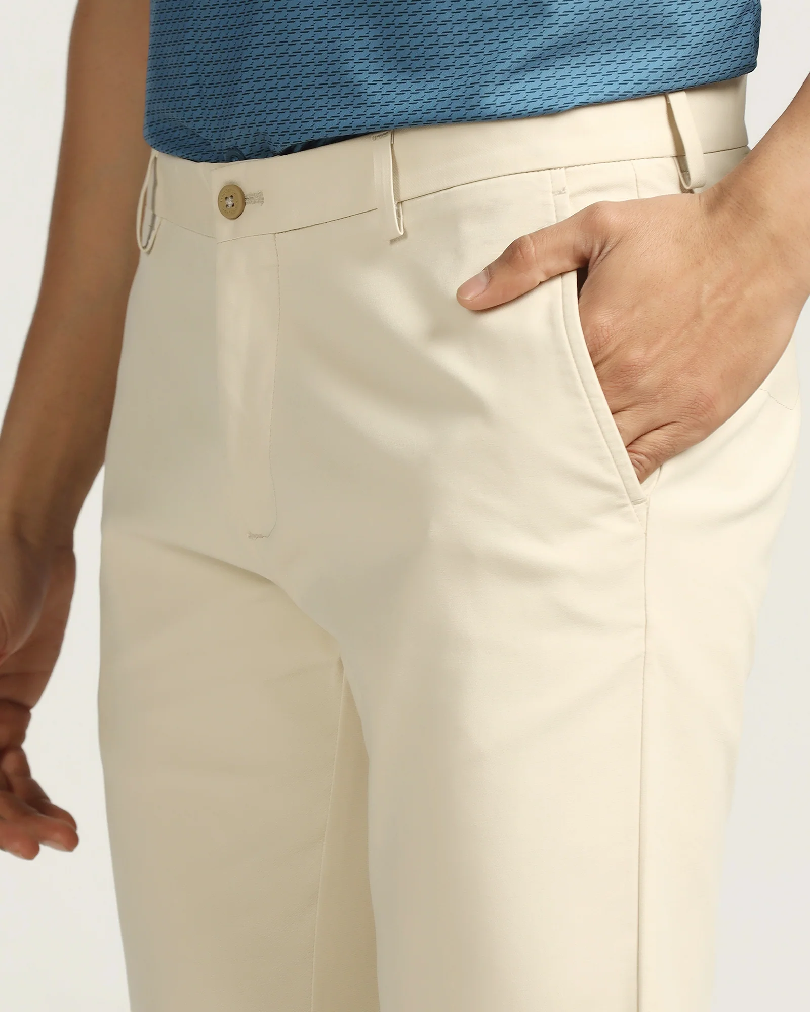 TechPro Slim Fit B-91 Casual Beige Solid Khakis - Sandy - Image 4