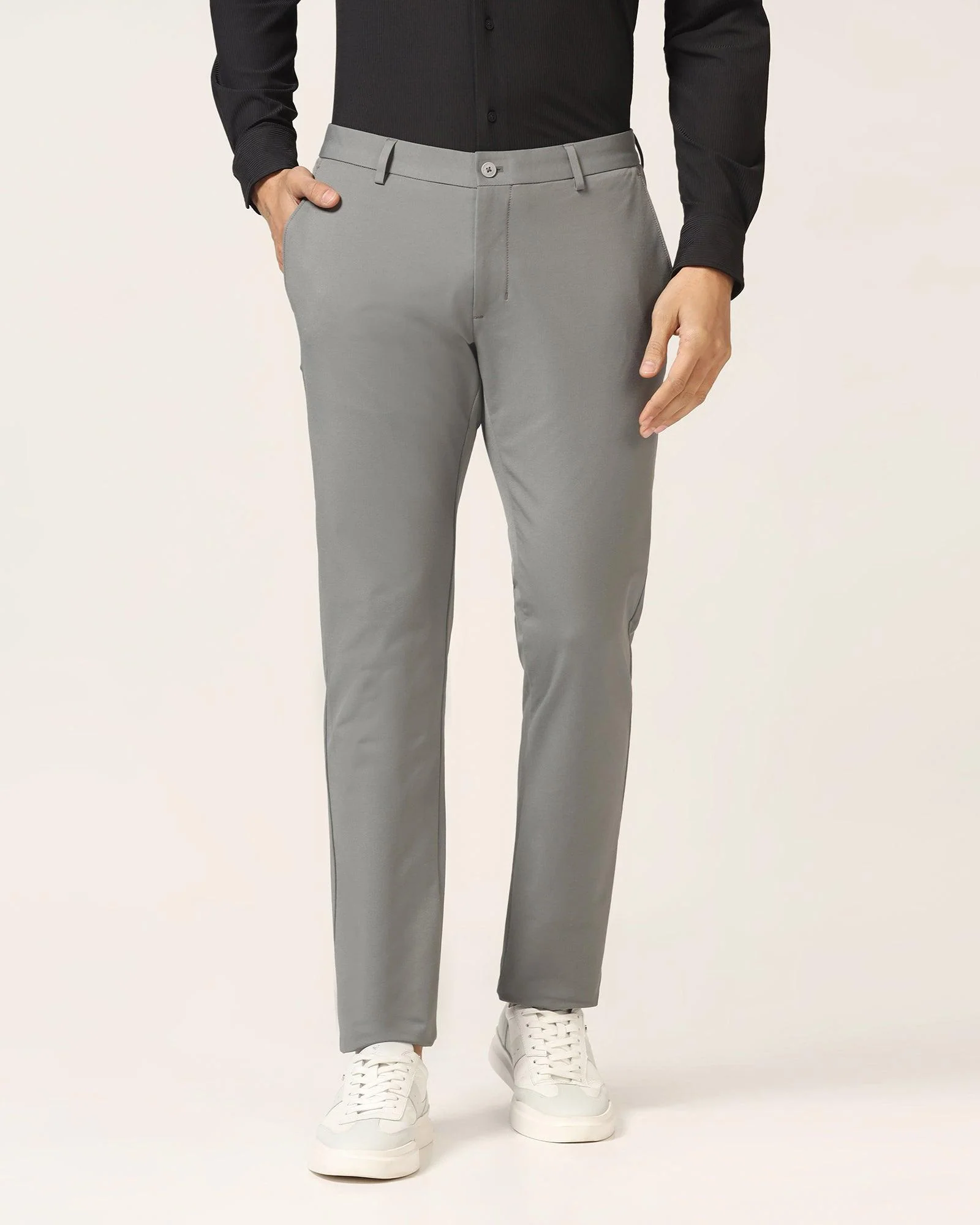 TechPro Slim Fit B-91 Casual Dark Grey Solid Khakis - Borros - Image 3