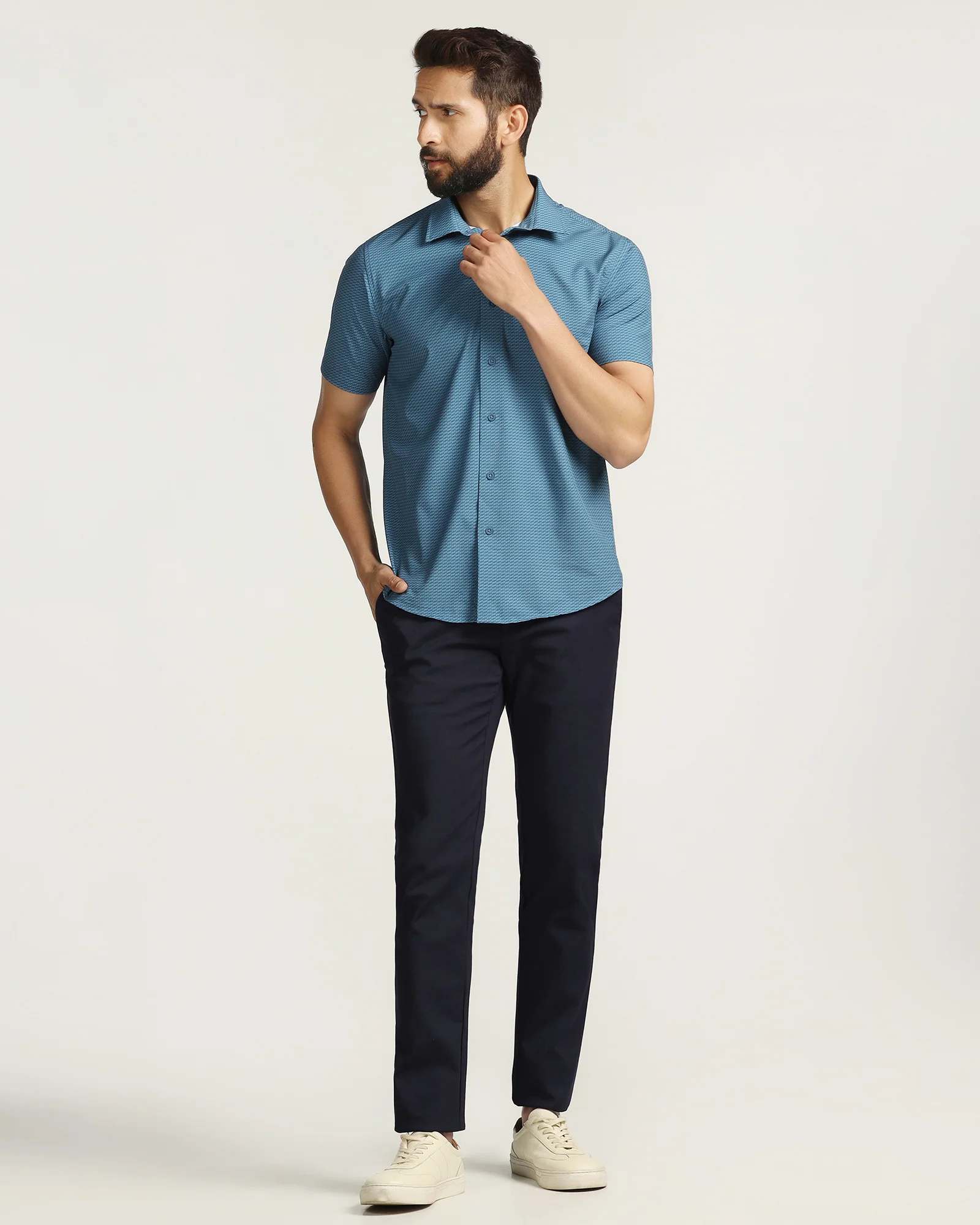 TechPro Slim Fit B-91 Casual Navy Solid Khakis - Sandy - Image 7