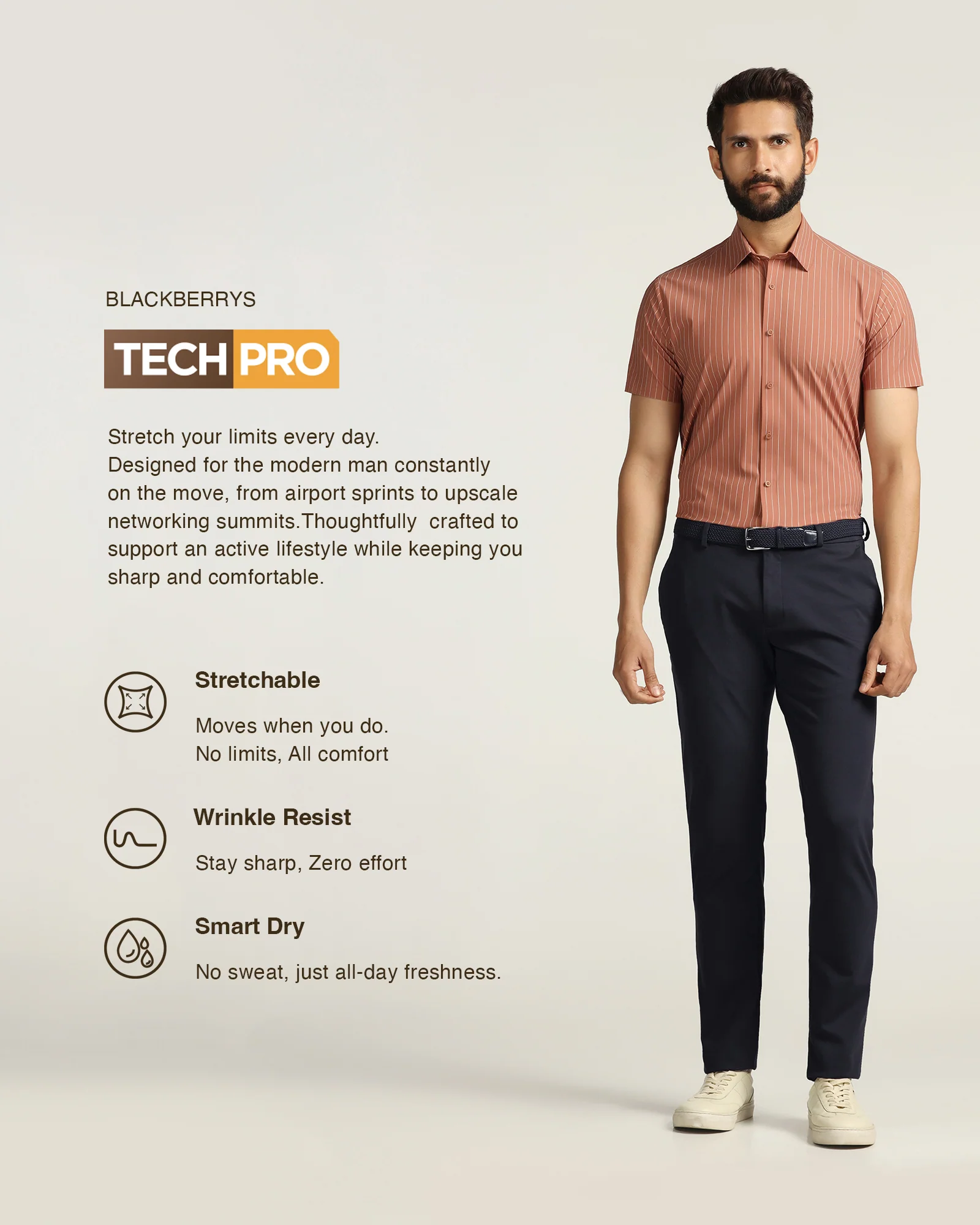 TechPro Slim Fit B-91 Casual Navy Solid Khakis - Ziea - Image 3