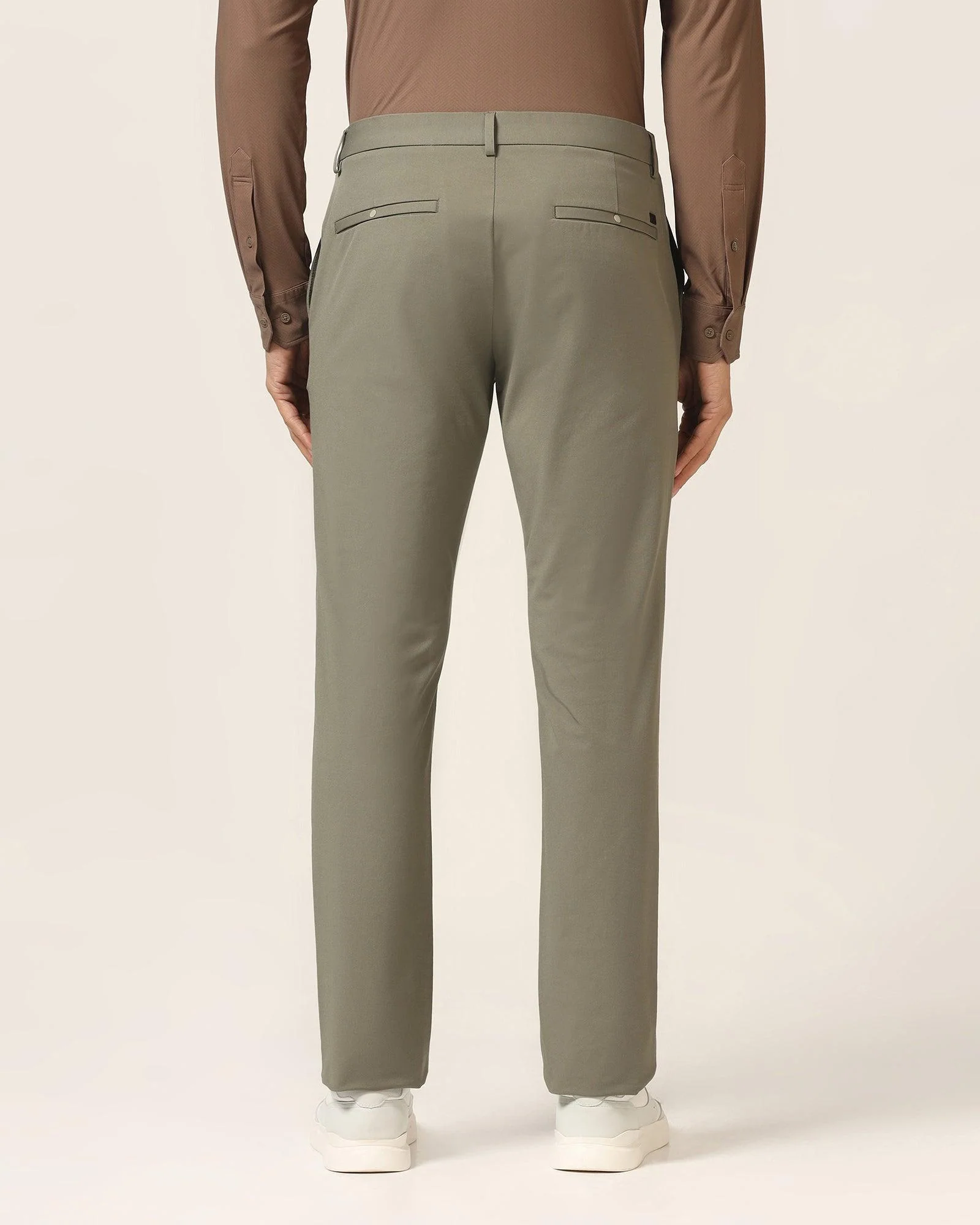TechPro Slim Fit B-91 Casual Thyme Green Solid Khakis - Borros - Image 2