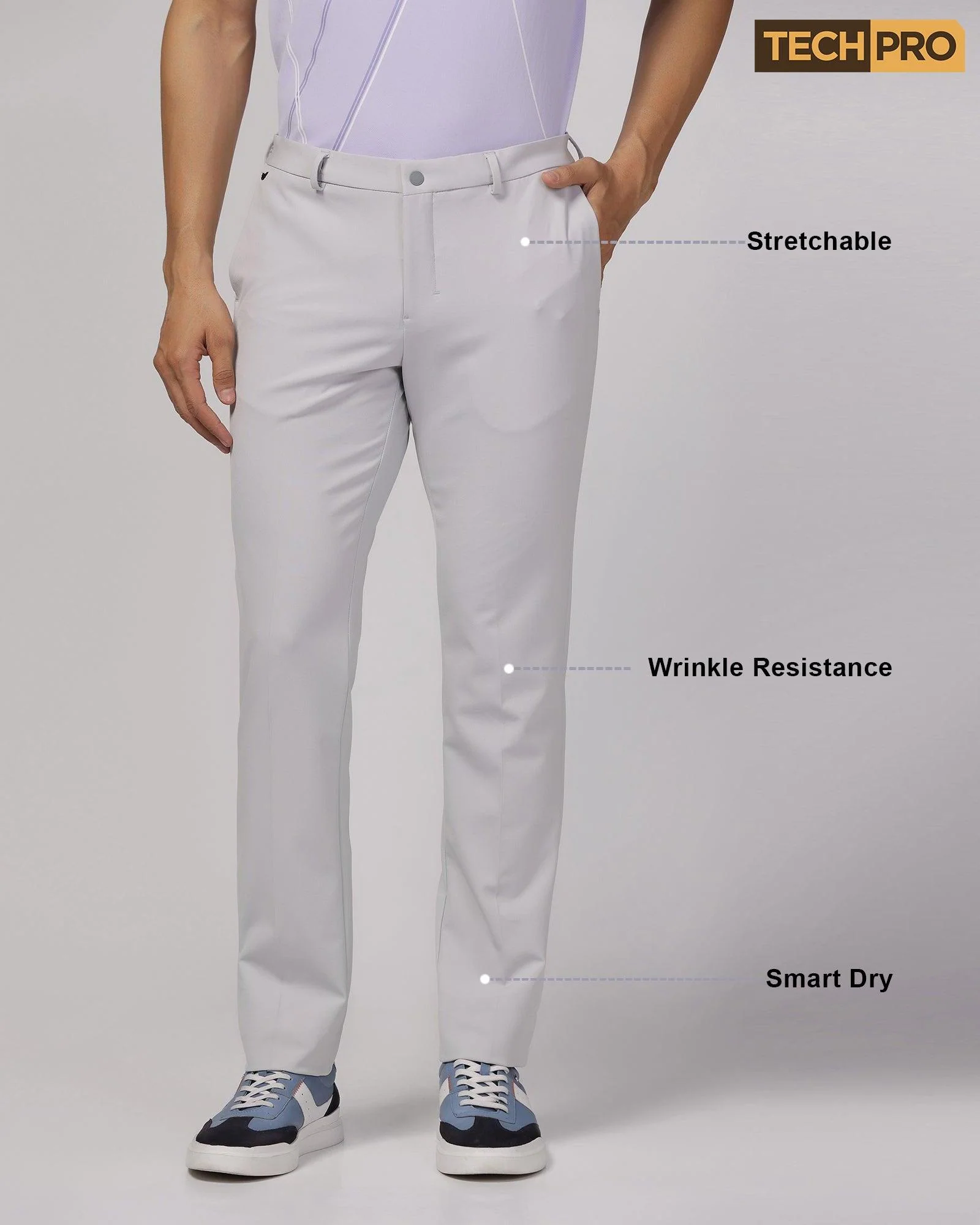 TechPro Slim Fit B-91 Formal Light Grey Solid Trouser - Blackbird - Image 8