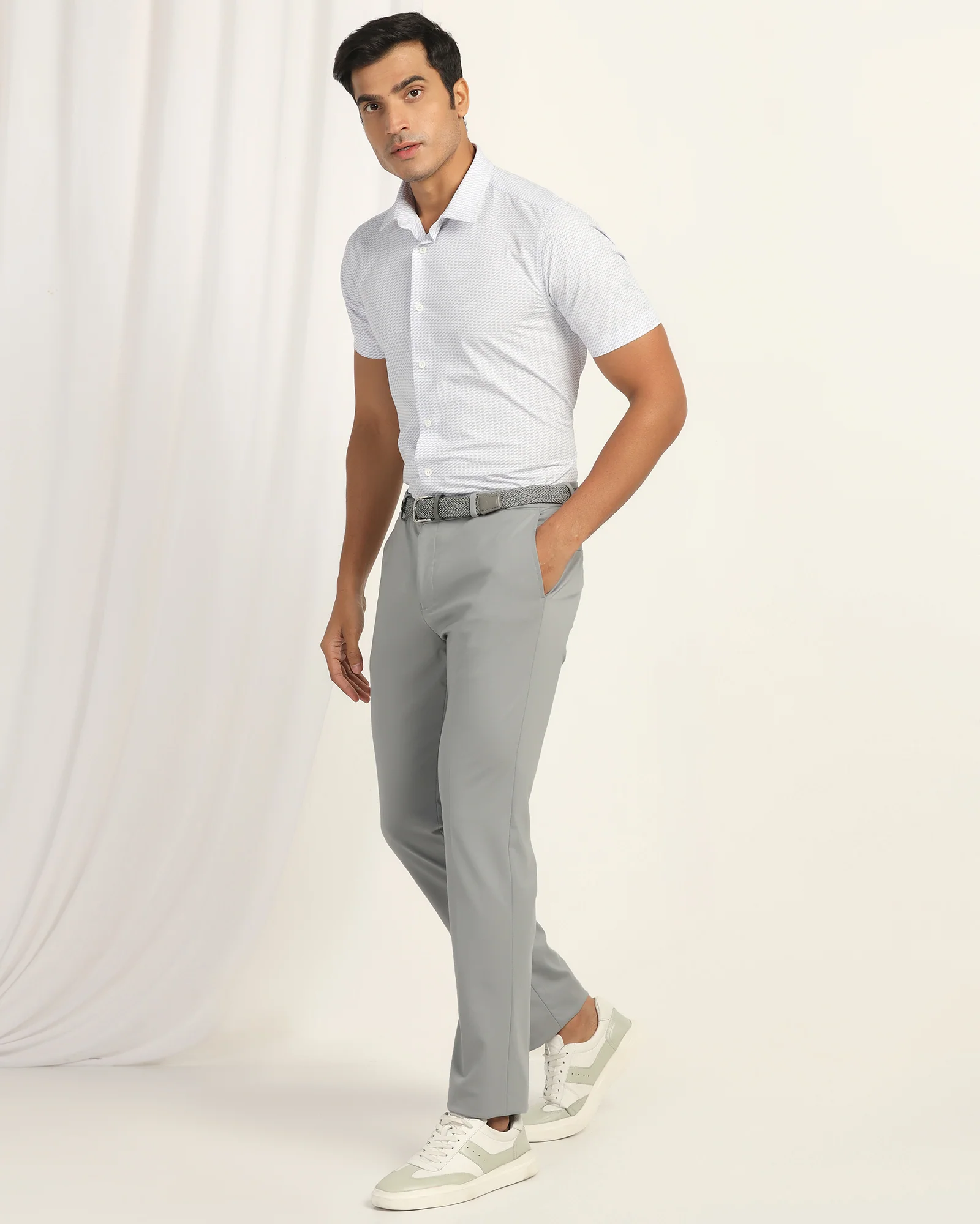 TechPro Slim Fit B-91 Formal Light Grey Solid Trouser - Explorer - Image 7