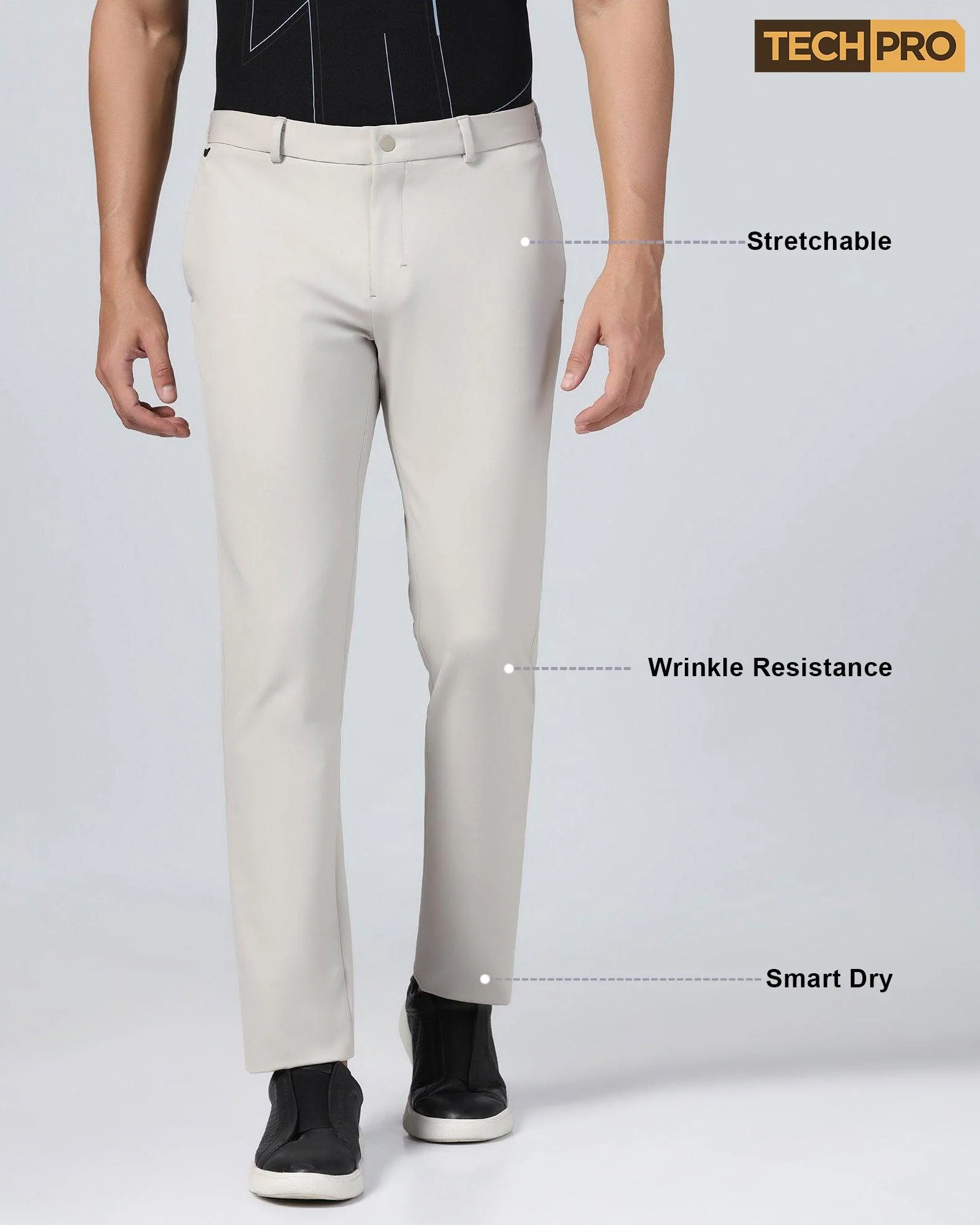 TechPro Slim Fit B-91 Formal Beige Solid Trouser - Ashley - Image 9