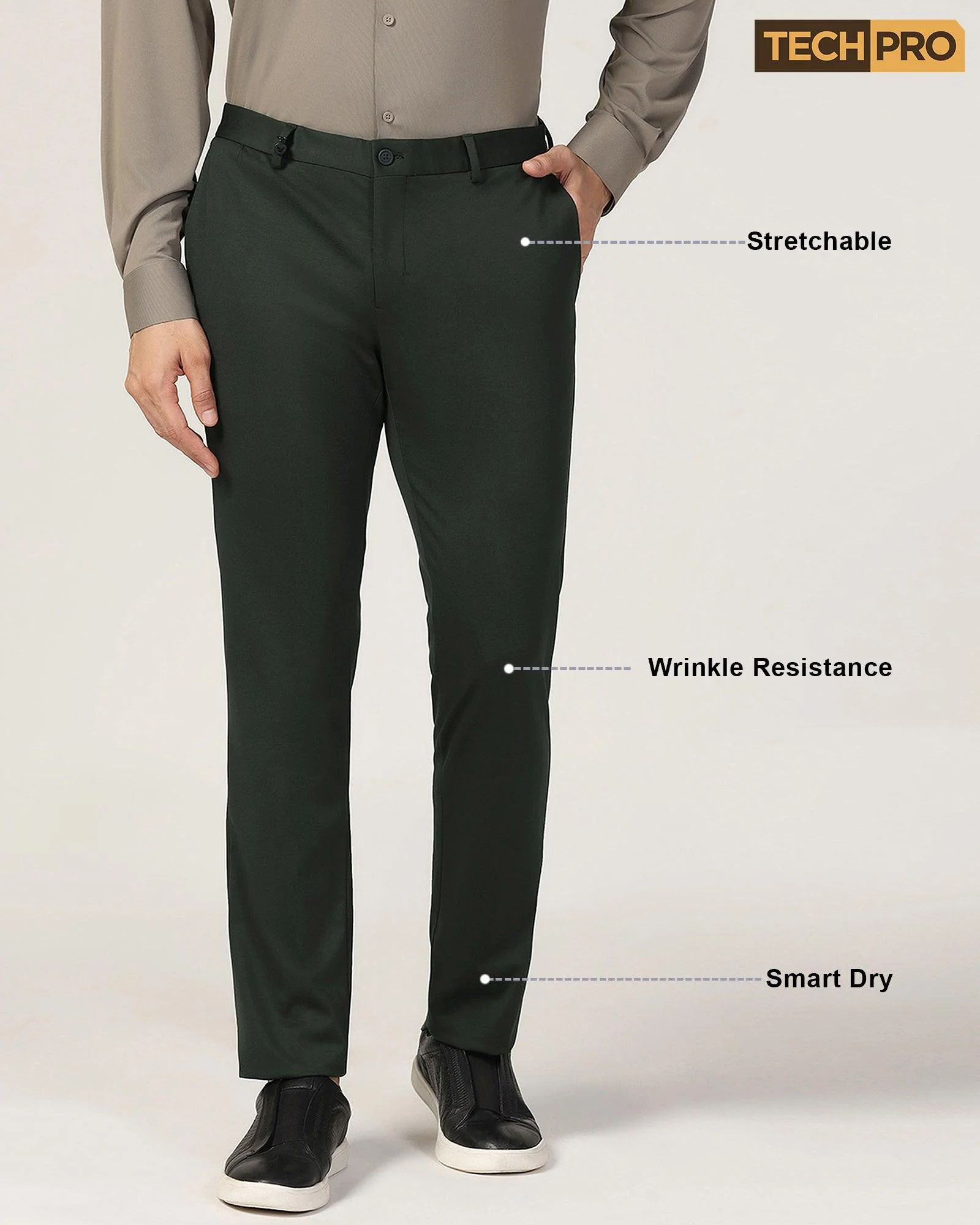 TechPro Slim Fit B-91 Formal Green Solid Trouser - Explorer - Image 9