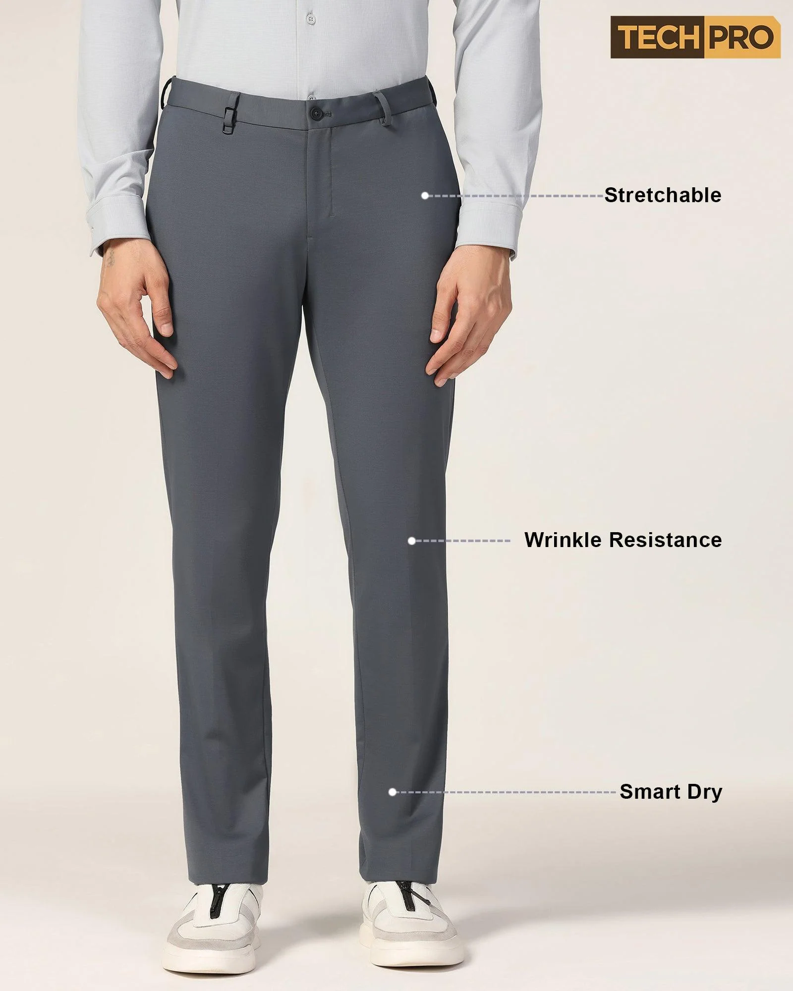 TechPro Slim Fit B-91 Formal Grey Solid Trouser - Explorer - Image 8