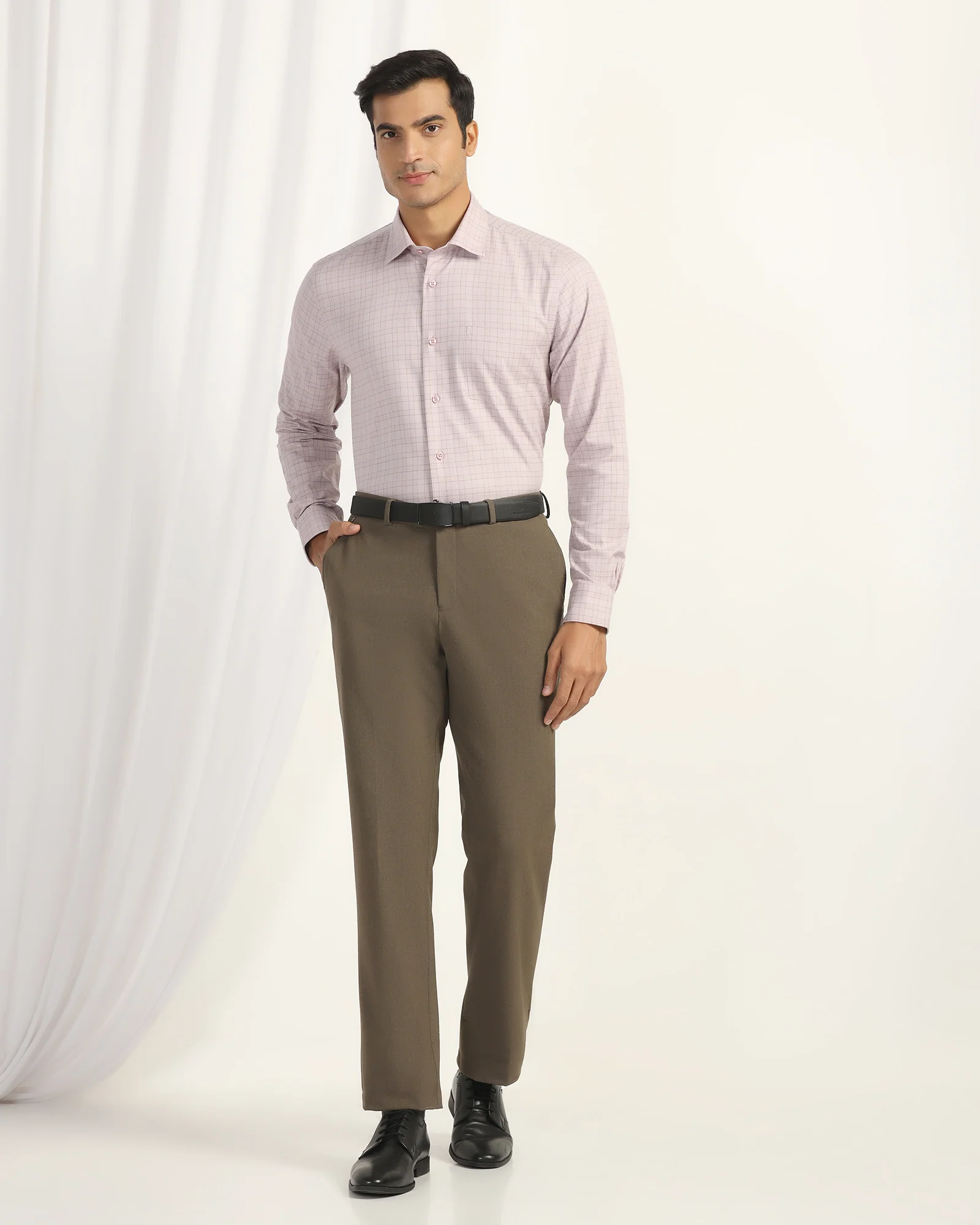 Temp Tech Formal Dusty Pink Check Shirt - Victor - Image 3