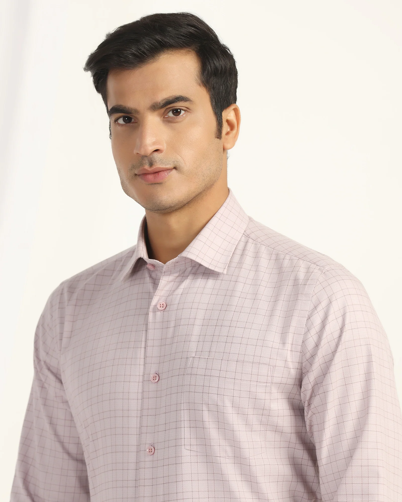 Temp Tech Formal Dusty Pink Check Shirt - Victor - Image 4