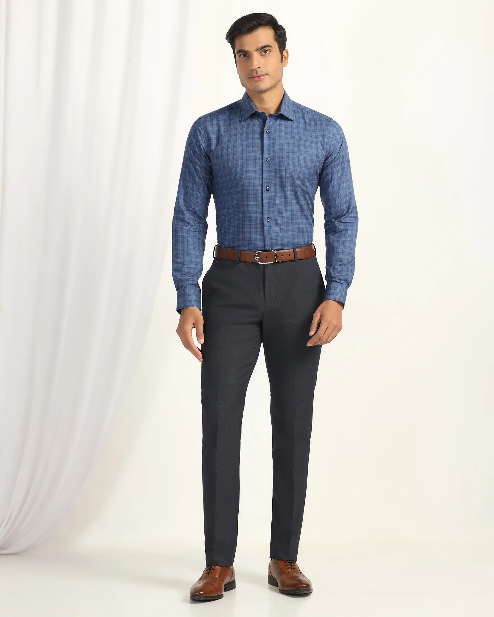Temp Tech Formal Navy Check Shirt - Victor - Image 3