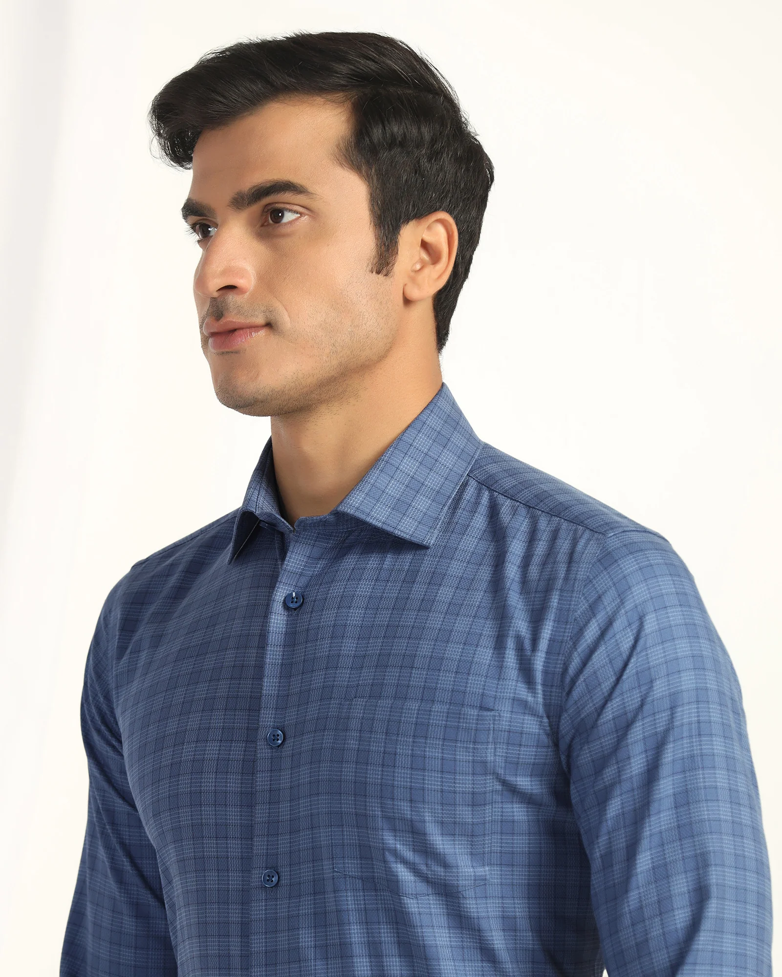 Temp Tech Formal Navy Check Shirt - Victor - Image 4