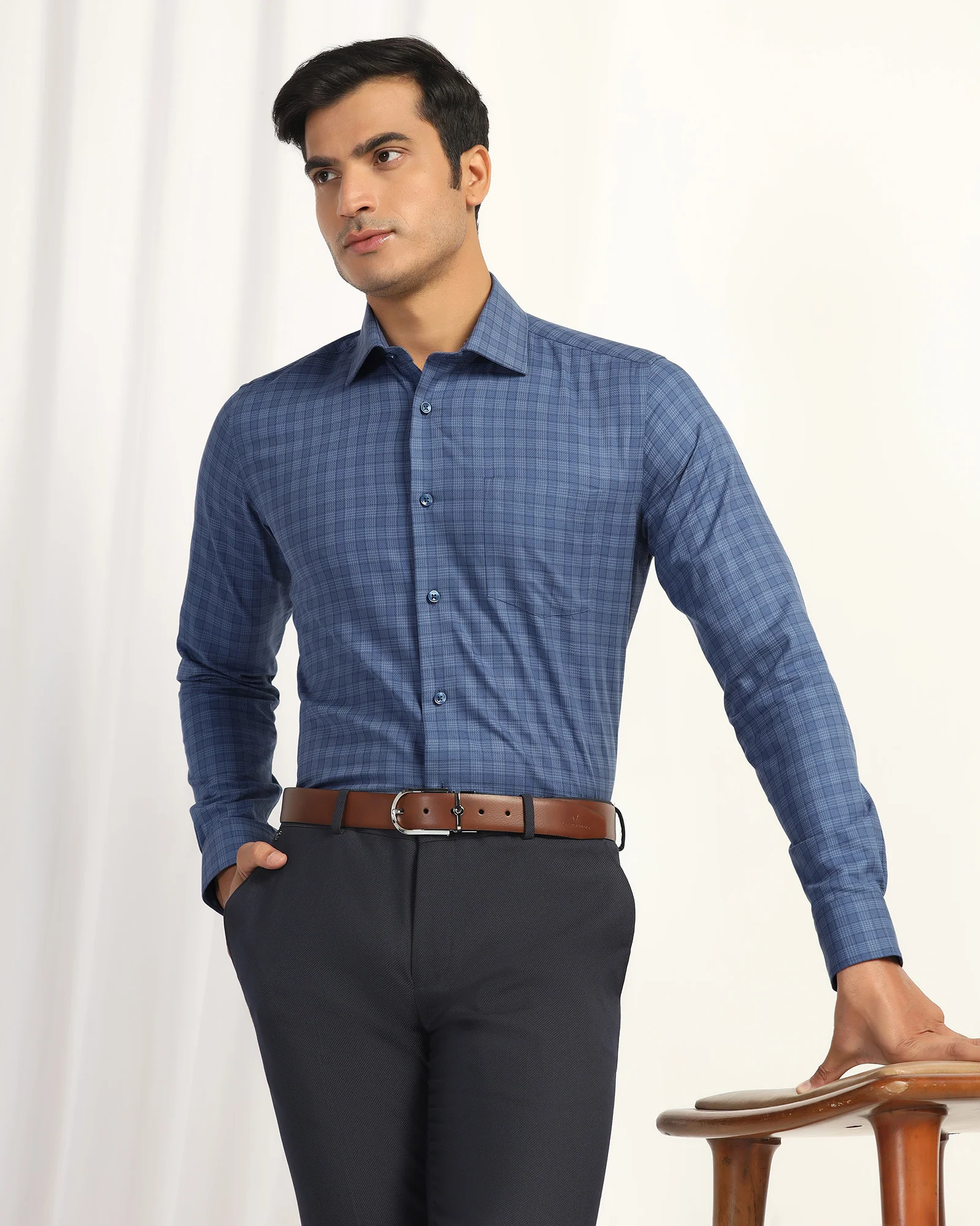 Temp Tech Formal Navy Check Shirt - Victor - Image 7