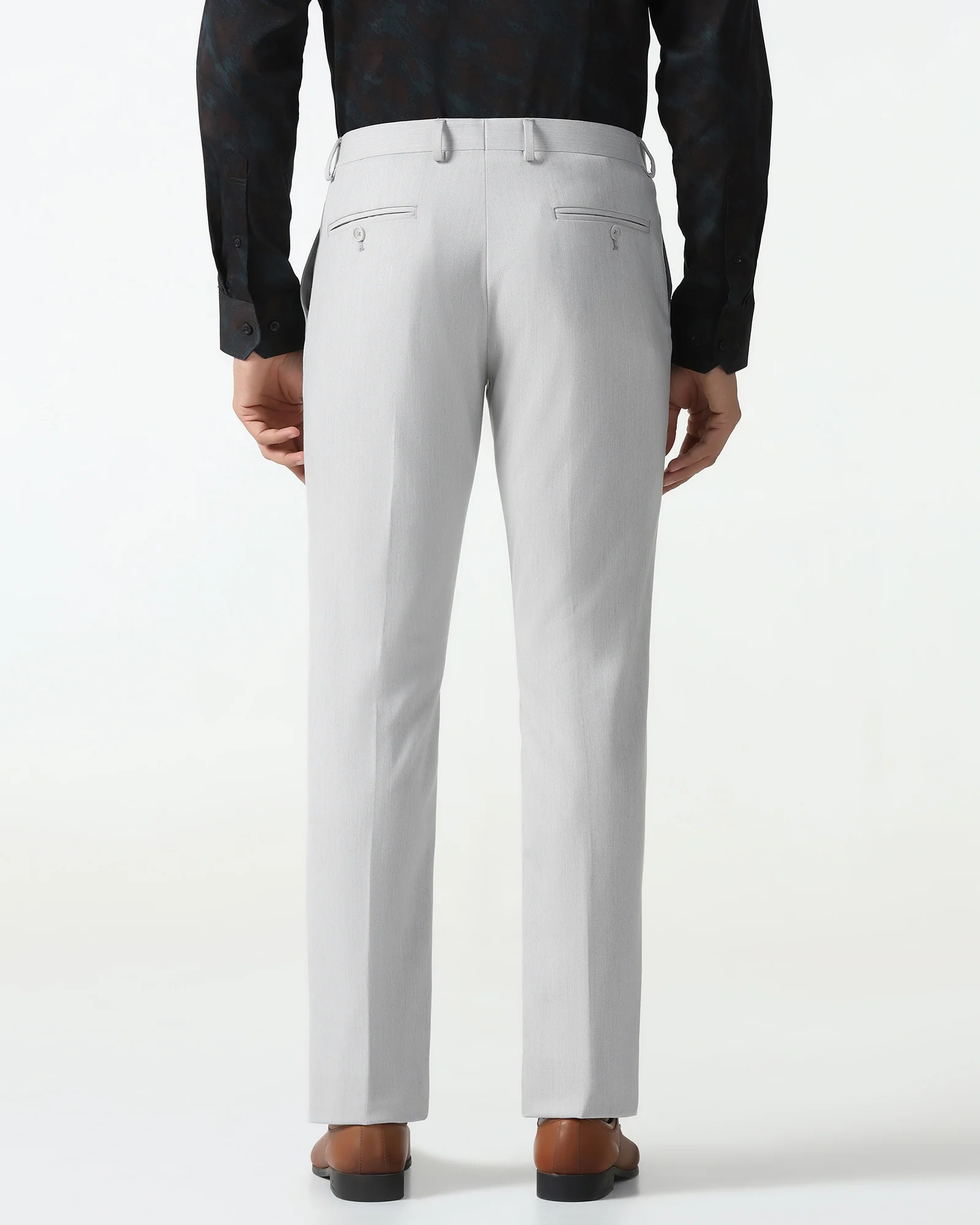 Temp Tech Slim Comfort B-95 Formal Light Grey Textured Trouser - Iceberg - Image 2