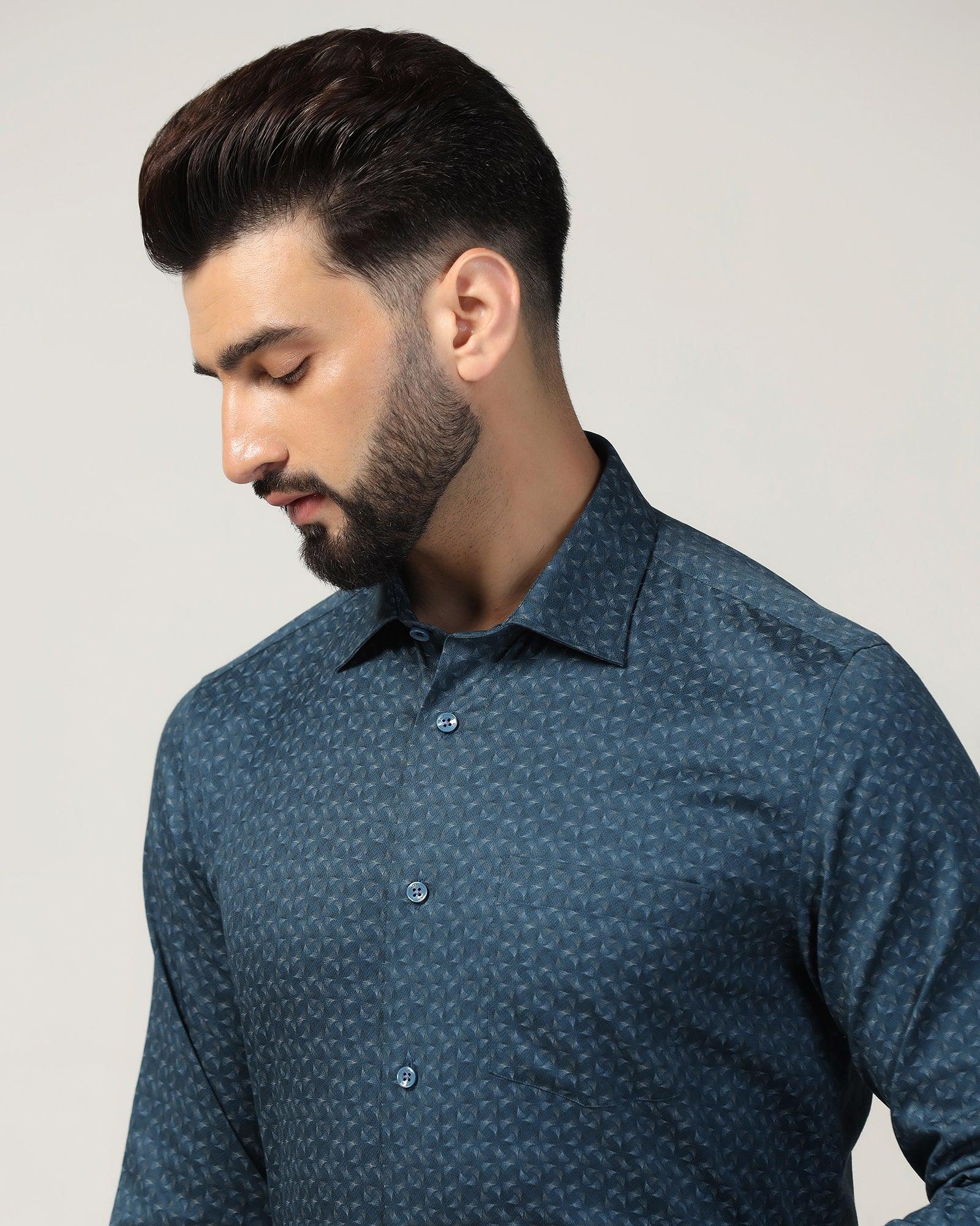 Temp Tech Formal Blue Printed Shirt - Mateo - Image 4