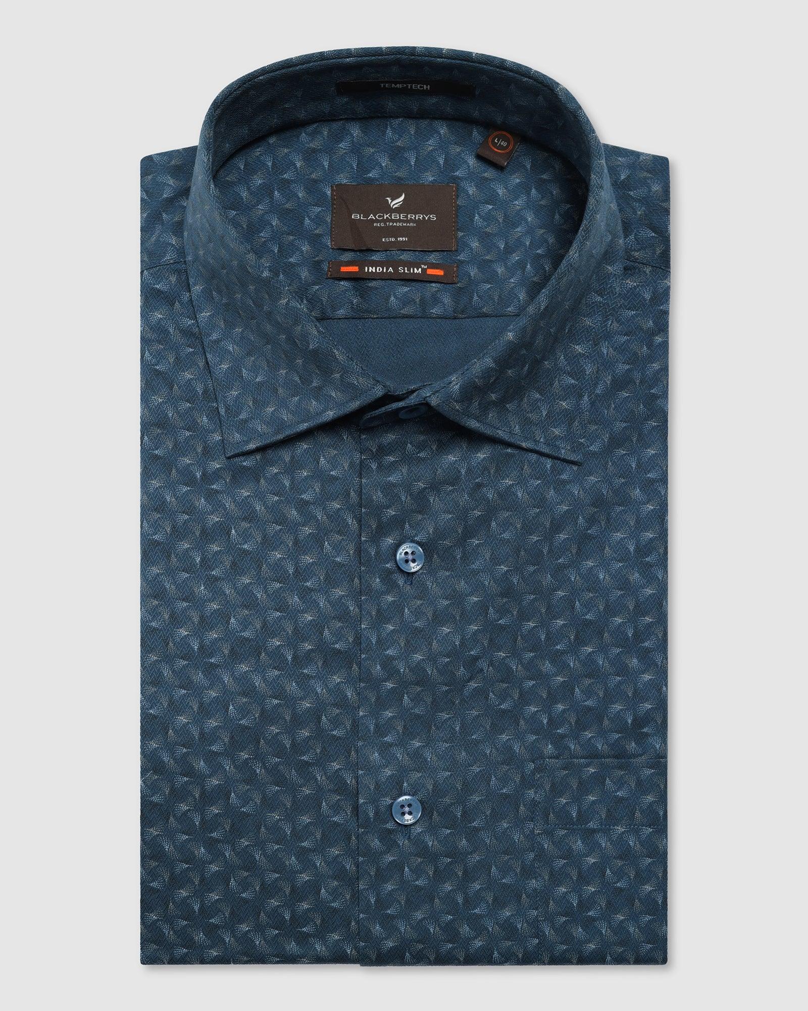 Temp Tech Formal Blue Printed Shirt - Mateo - Image 5