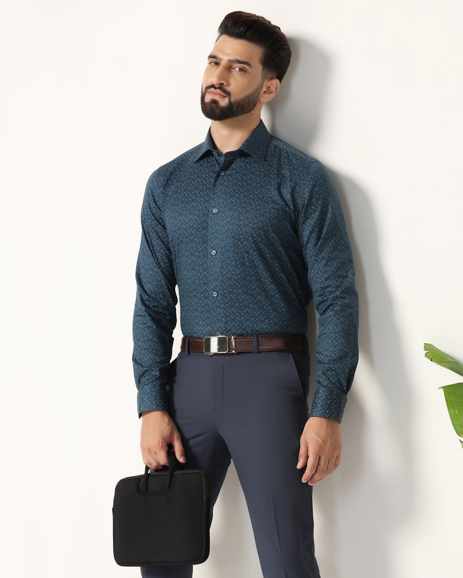 Temp Tech Formal Blue Printed Shirt - Mateo - Image 7