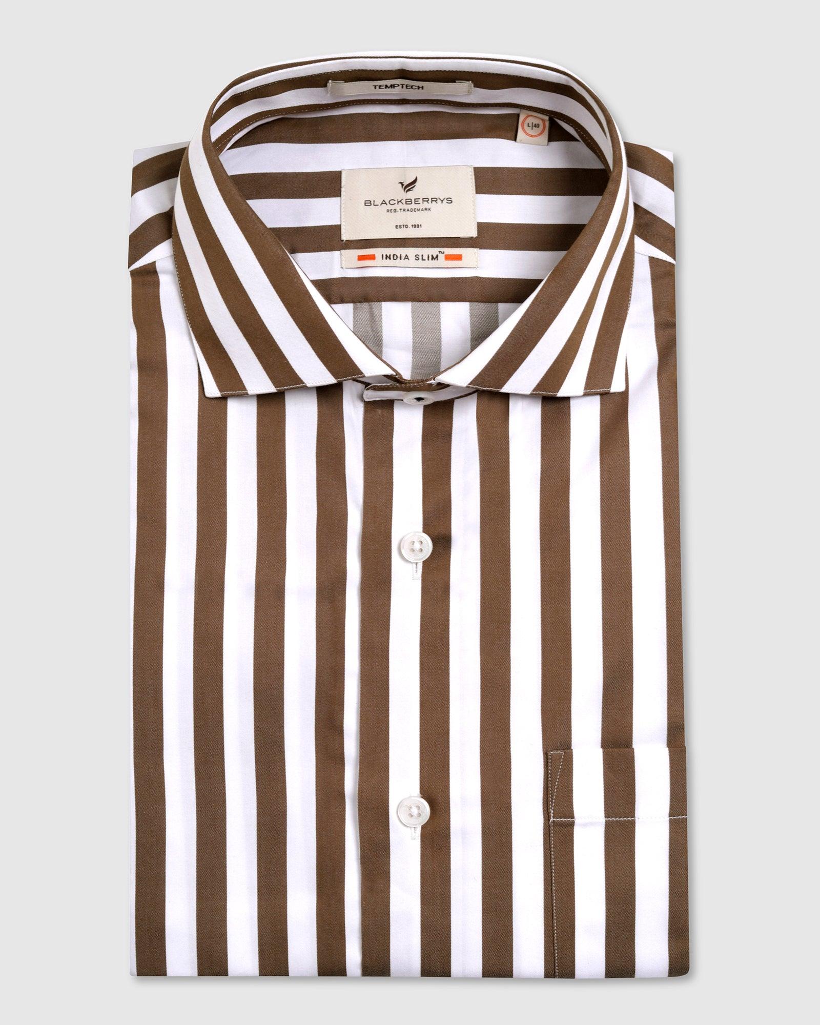 Temp Tech Formal Brown Stripe Shirt - Geneva - Image 5