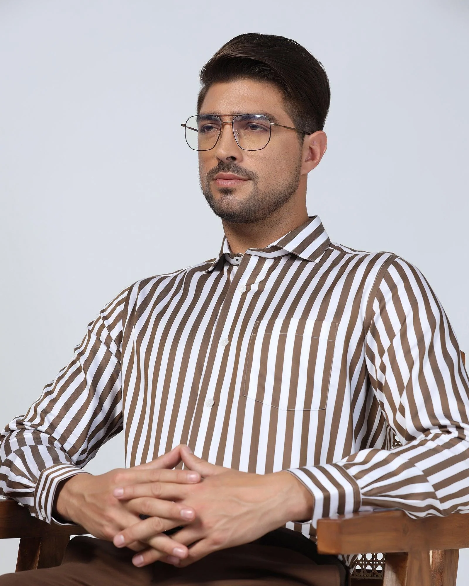 Temp Tech Formal Brown Stripe Shirt - Geneva - Image 7