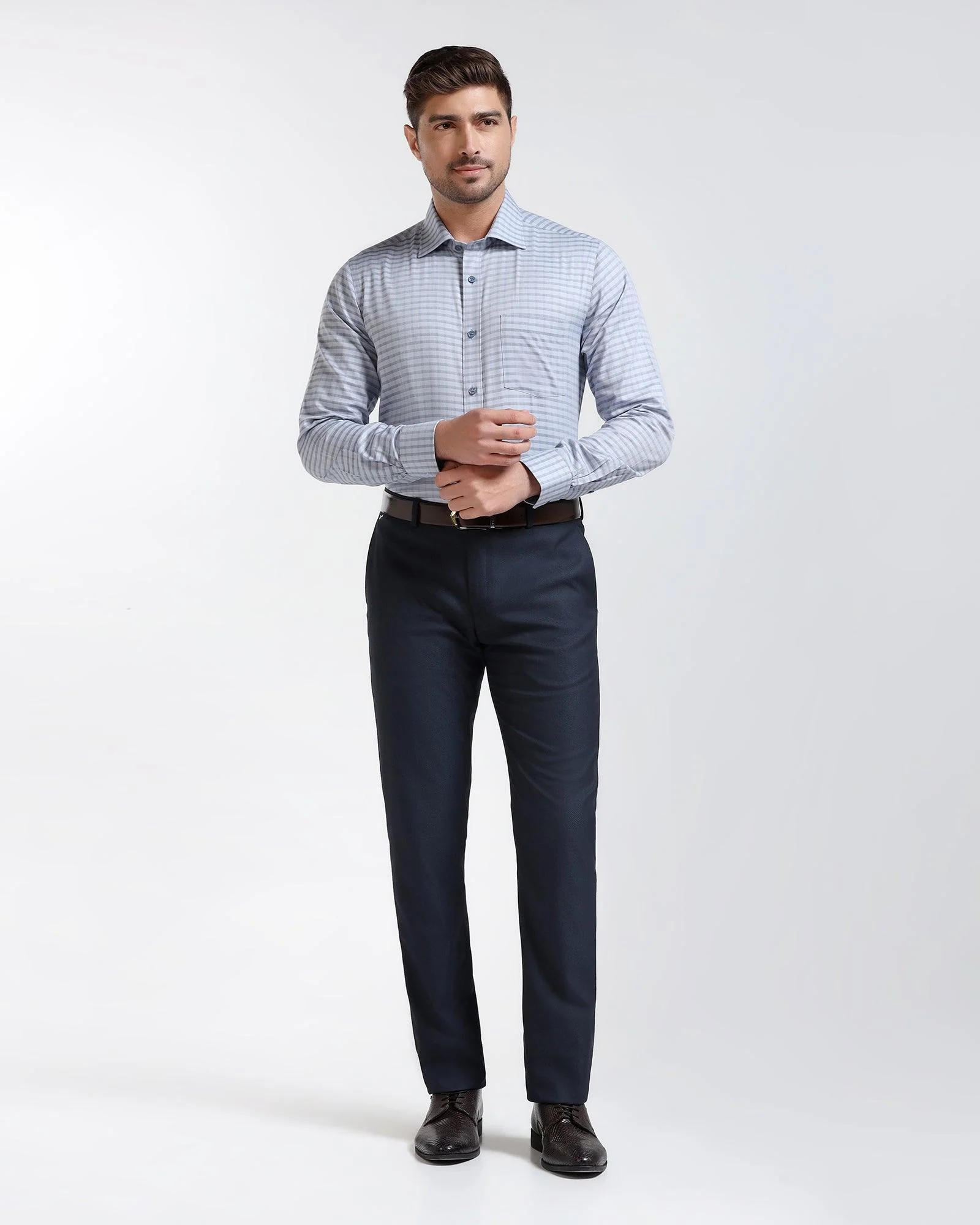 Temp Tech Formal Grey Check Shirt - Edmund - Image 3