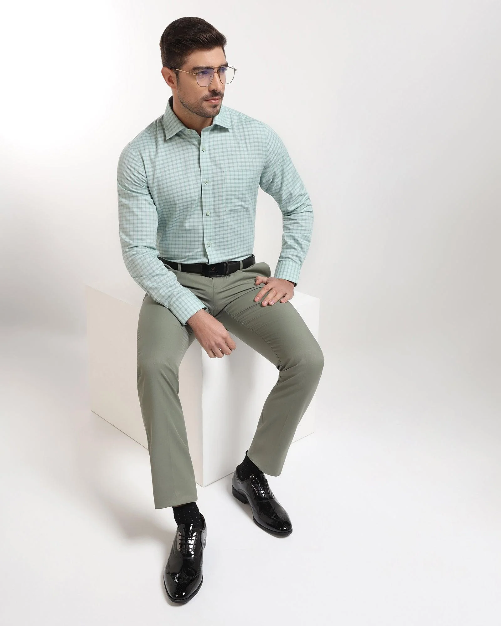 Temp Tech Formal Moss Check Shirt - Edmund - Image 8