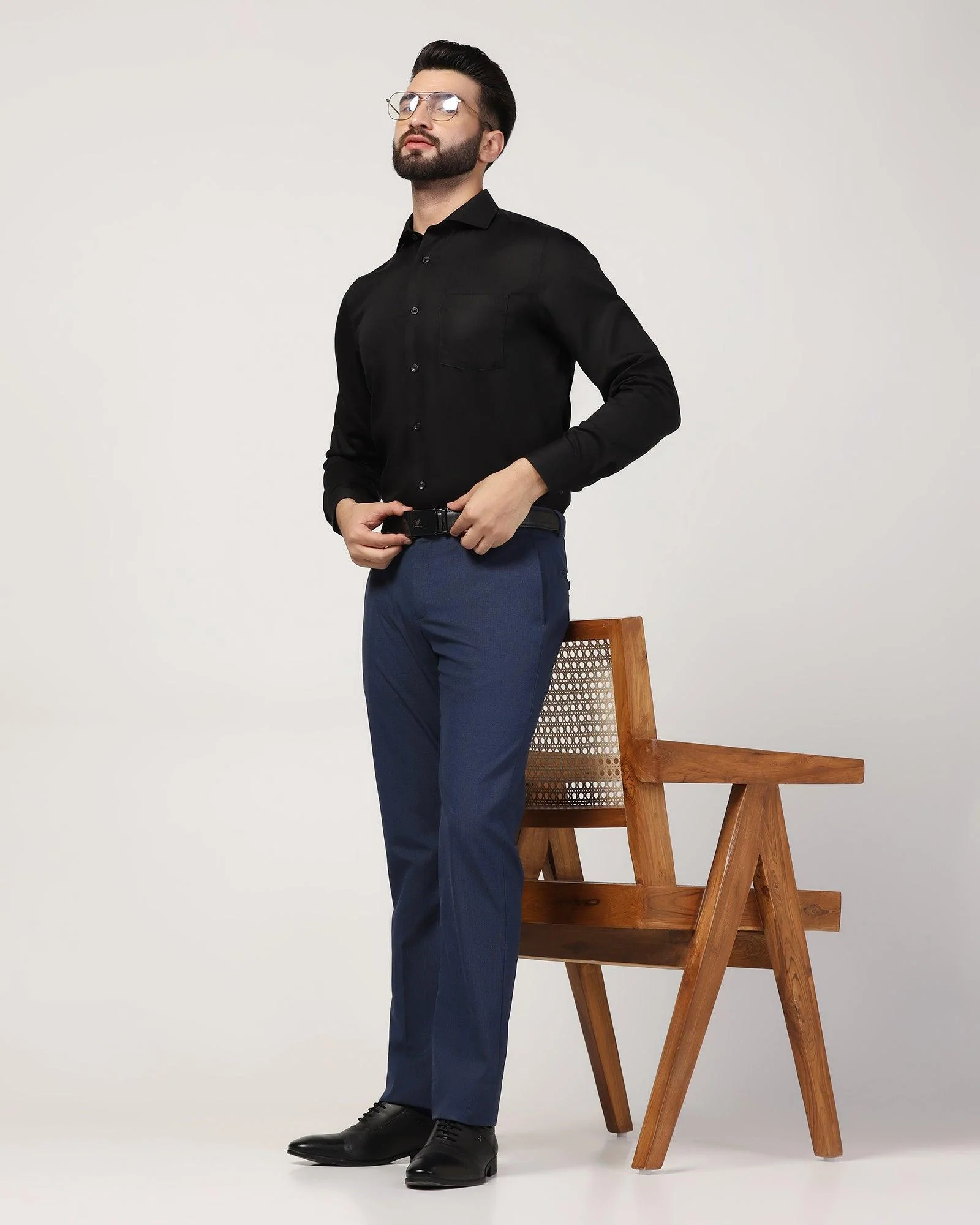 Temp Tech Slim Comfort B-95 Formal Navy Textured Trouser - Duke - Image 7
