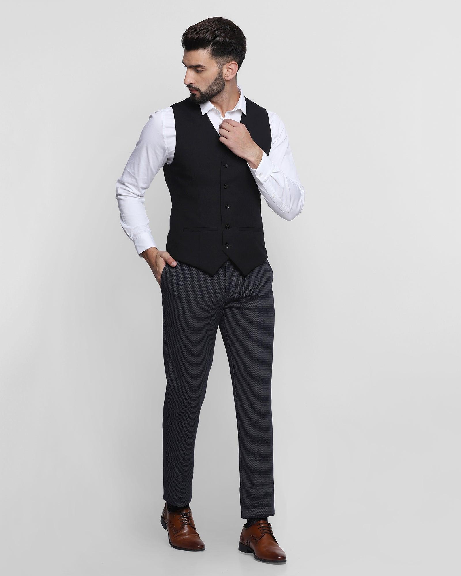 V-Neck Formal Black Jacquard Waistcoat - Tereno - Image 5
