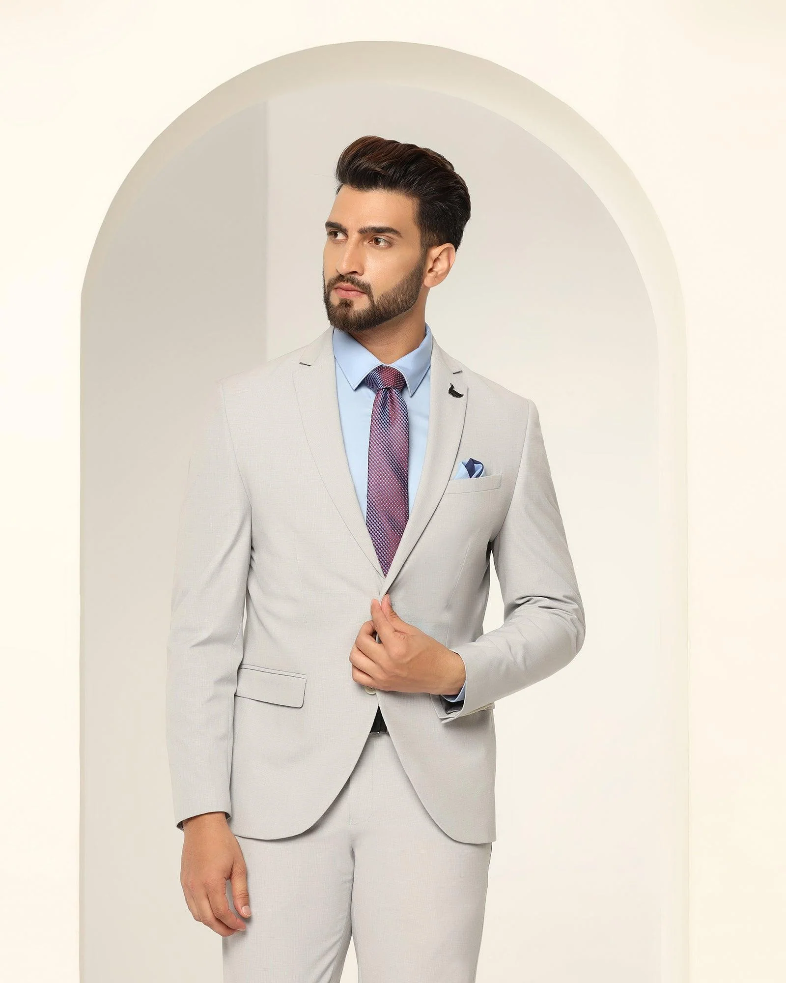 Two Piece Grey Textured Formal Suit - Games - Image 10