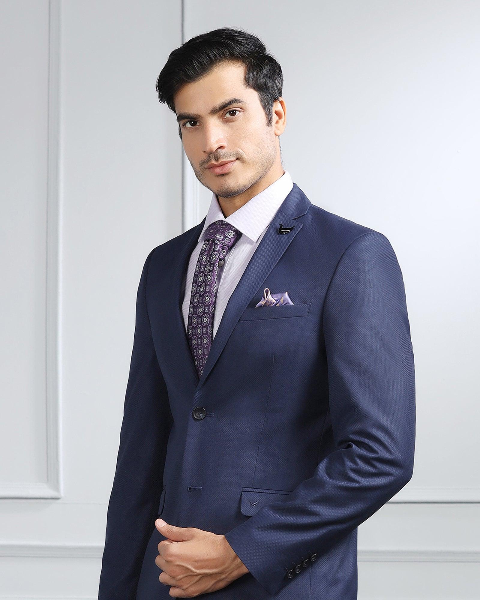 Two Piece Navy Textured Formal Suit - Valcon - Image 4