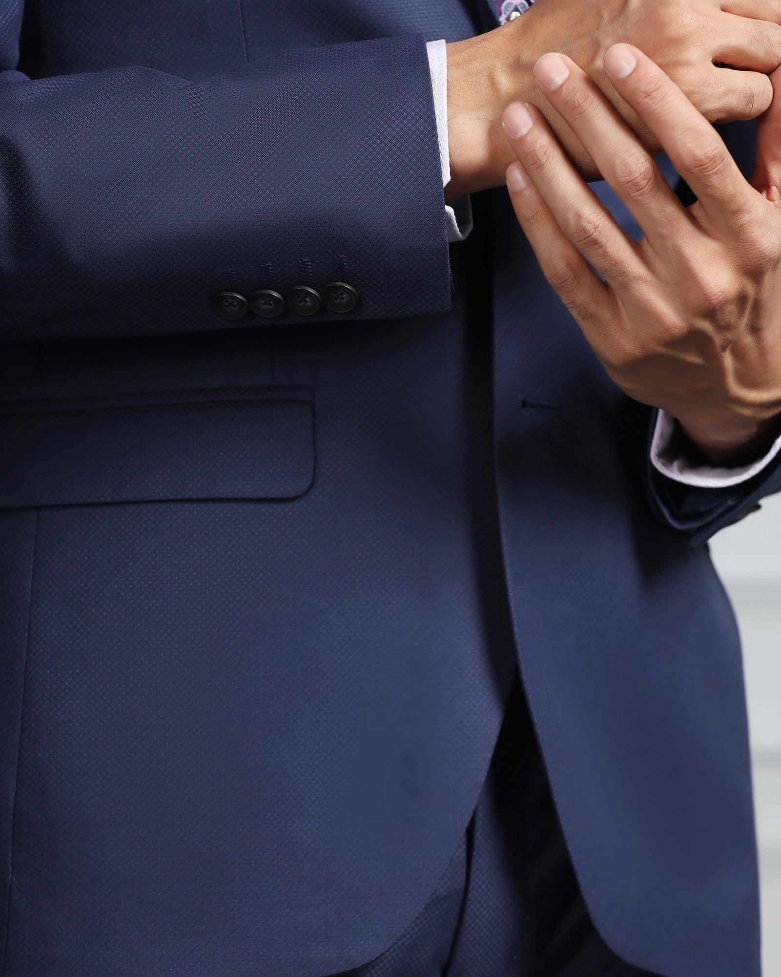 Two Piece Navy Textured Formal Suit - Valcon - Image 5