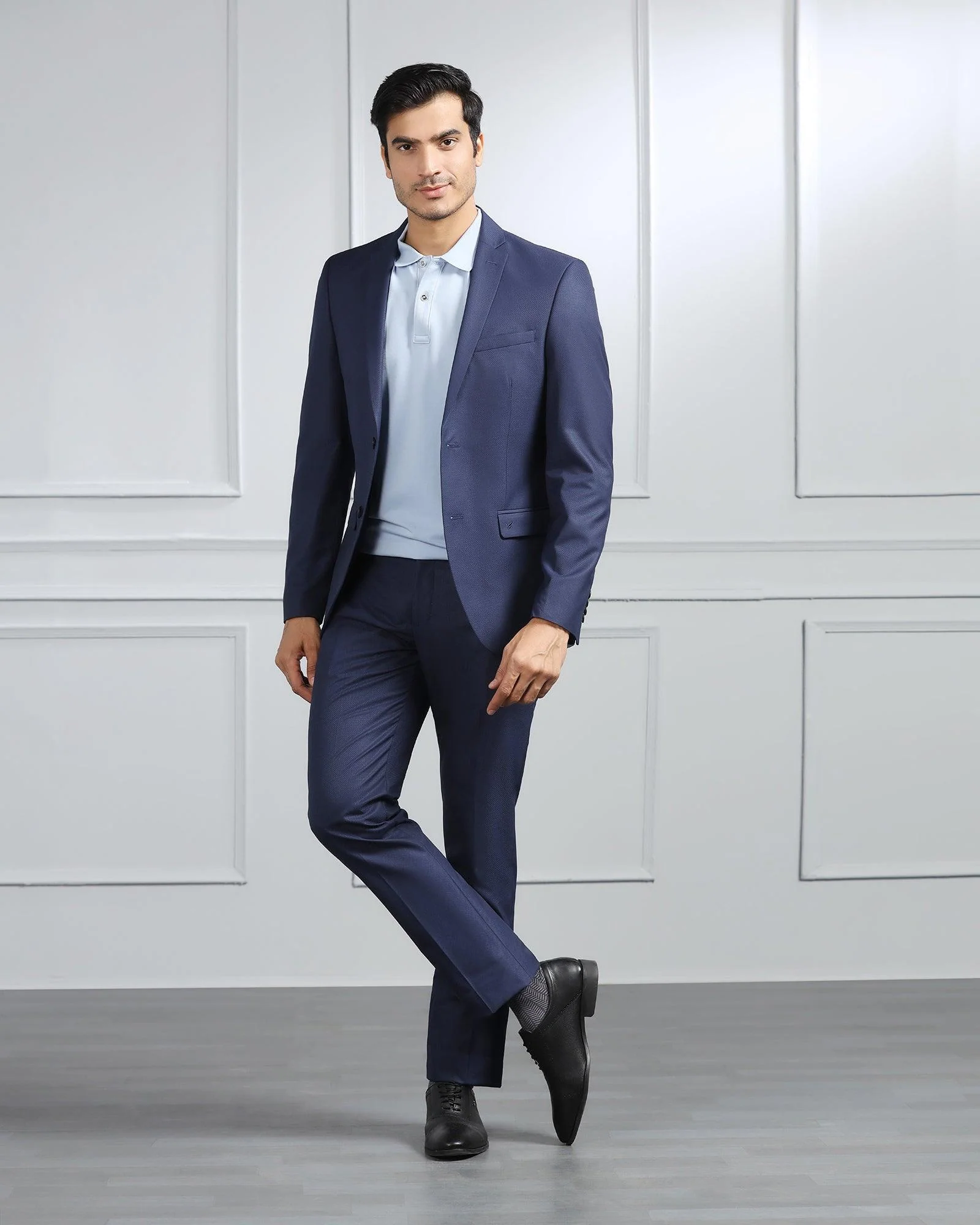 Two Piece Navy Textured Formal Suit - Valcon - Image 7