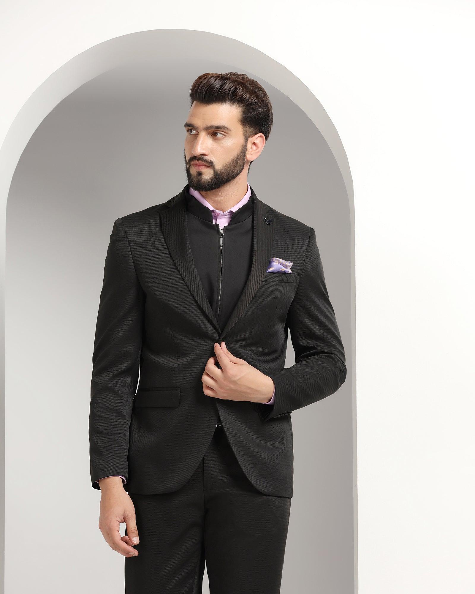 Three Piece Black Textured Formal Suit - Nosfer - Image 10