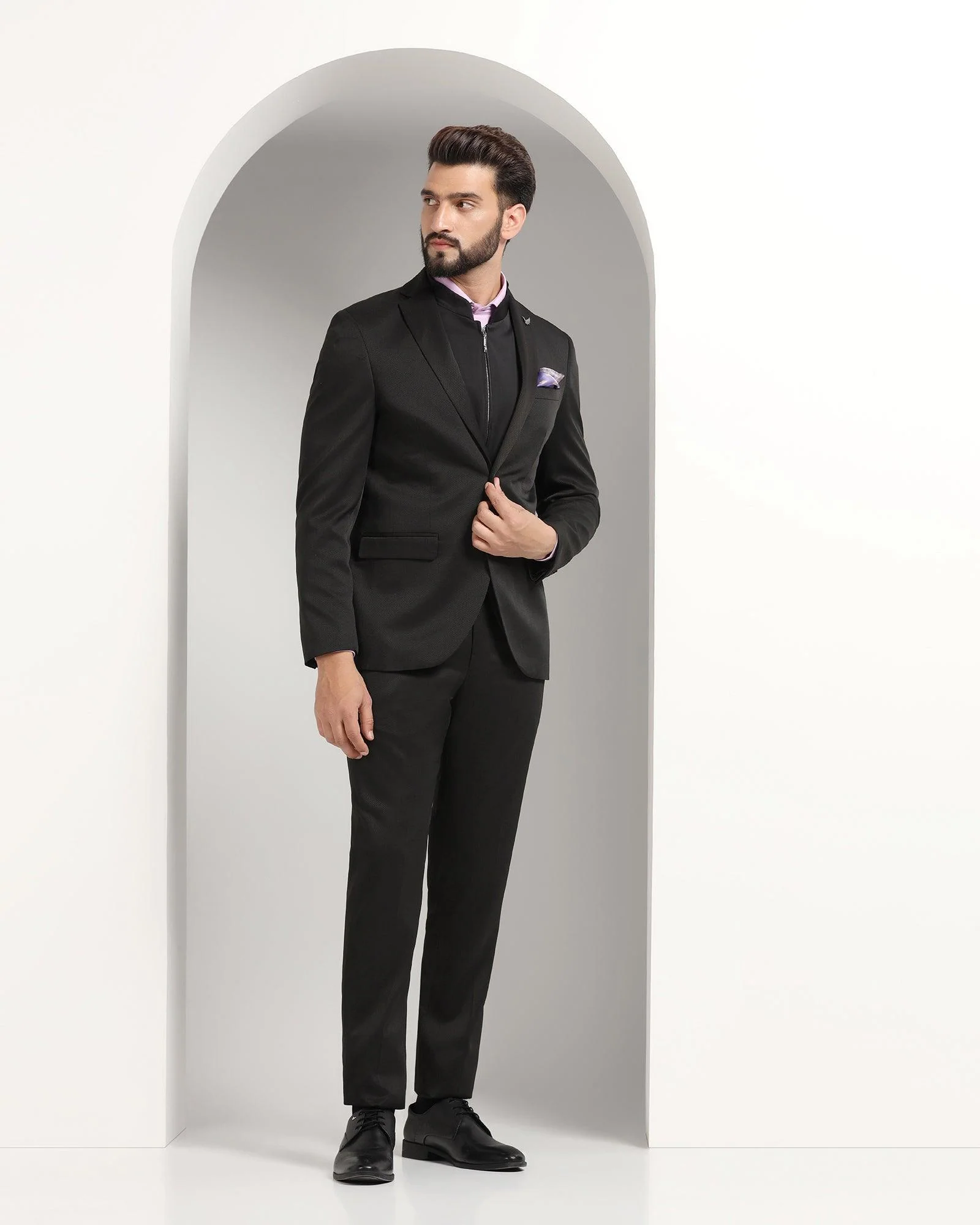 Three Piece Black Textured Formal Suit - Nosfer - Image 3