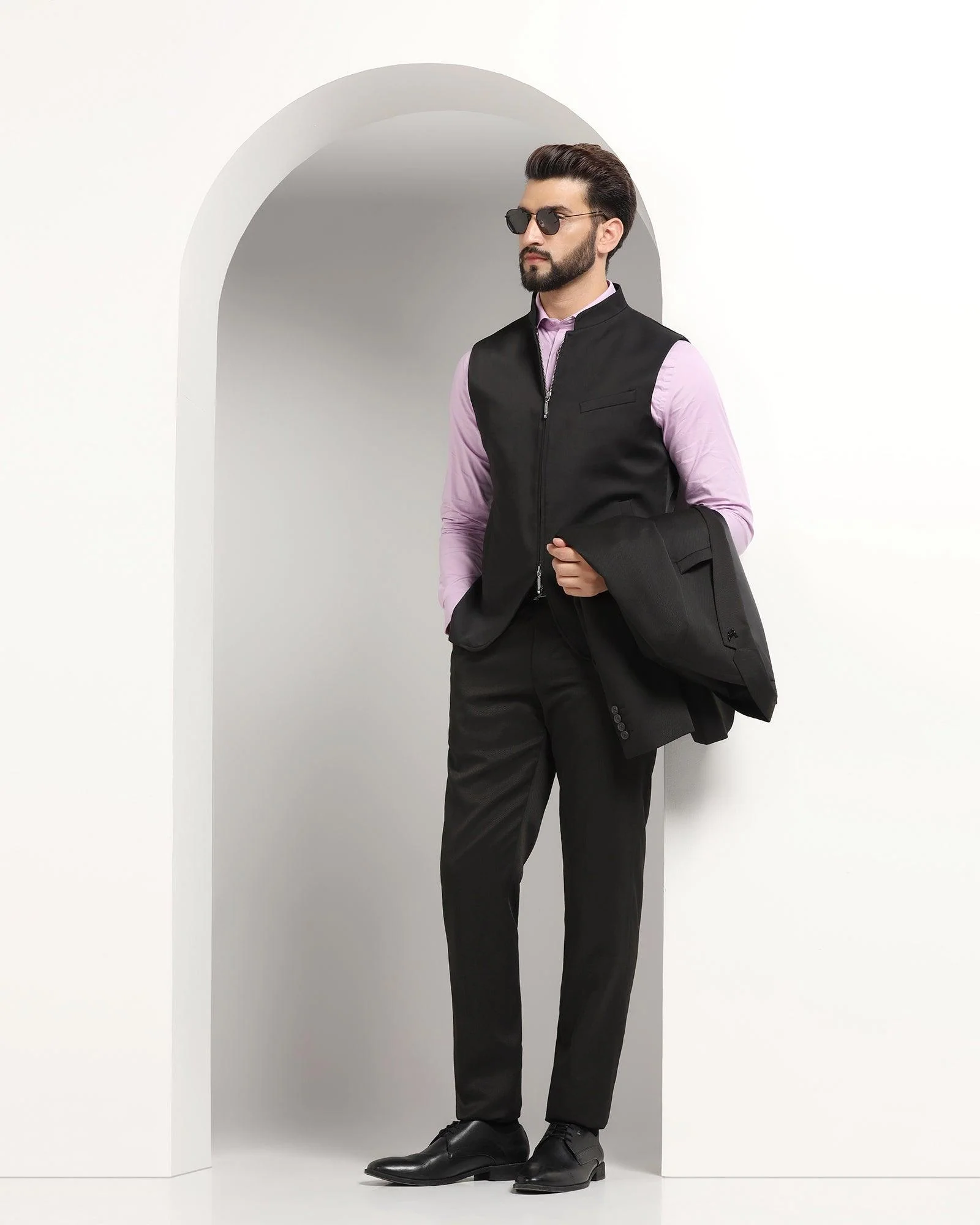 Three Piece Black Textured Formal Suit - Nosfer - Image 5