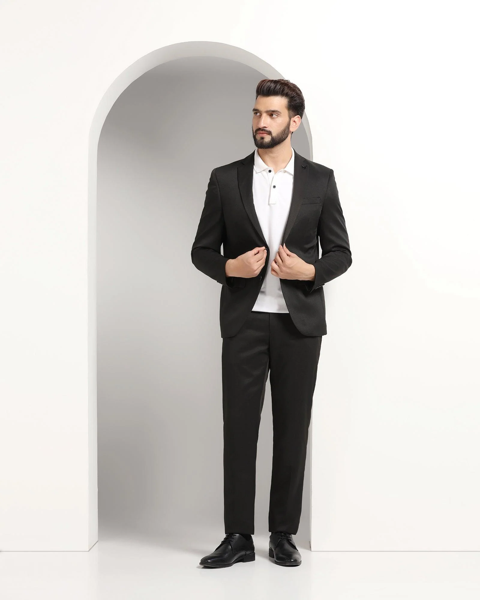 Three Piece Black Textured Formal Suit - Nosfer - Image 9