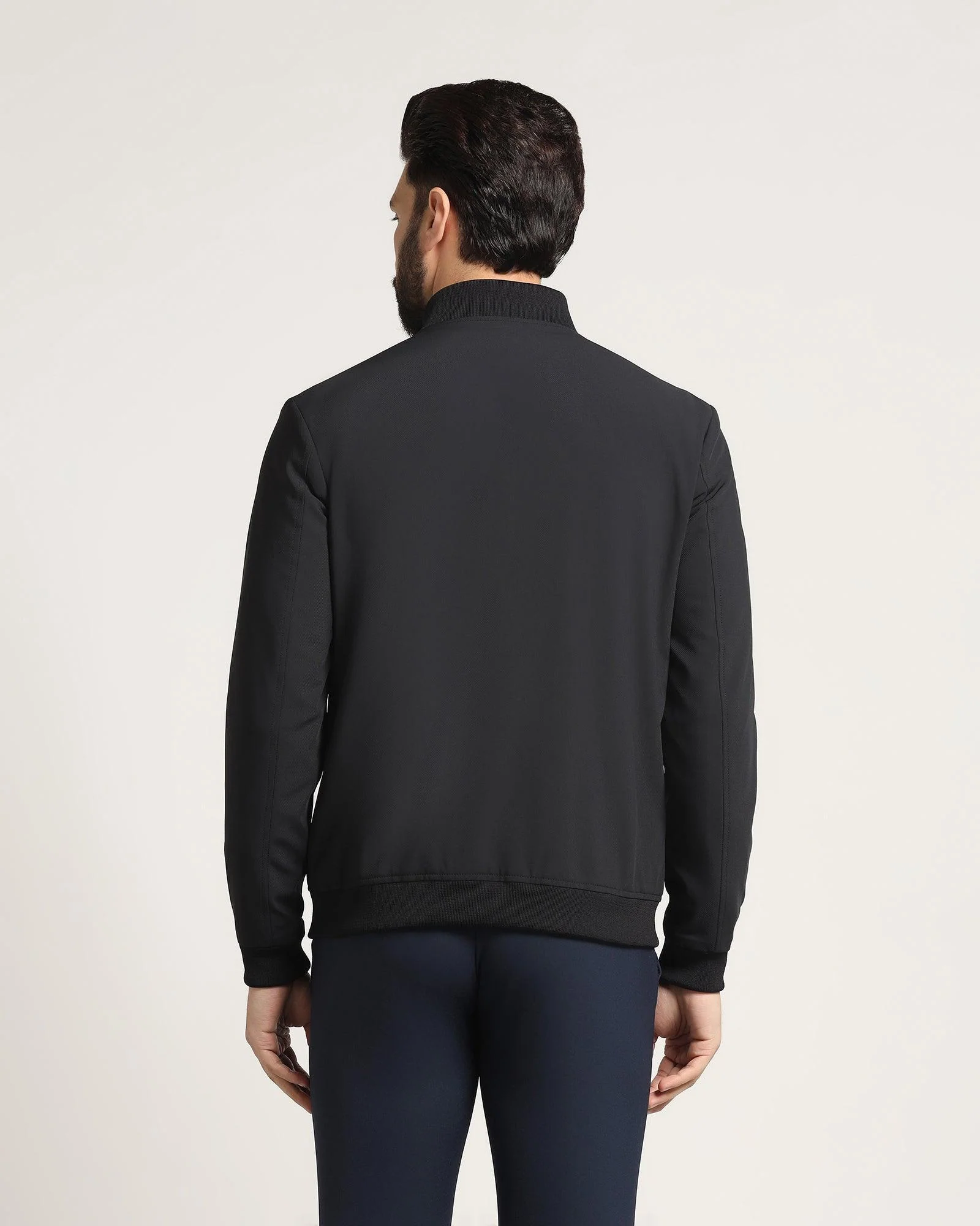 Bomber Black Textured Zipper Jacket - Griffin - Image 2