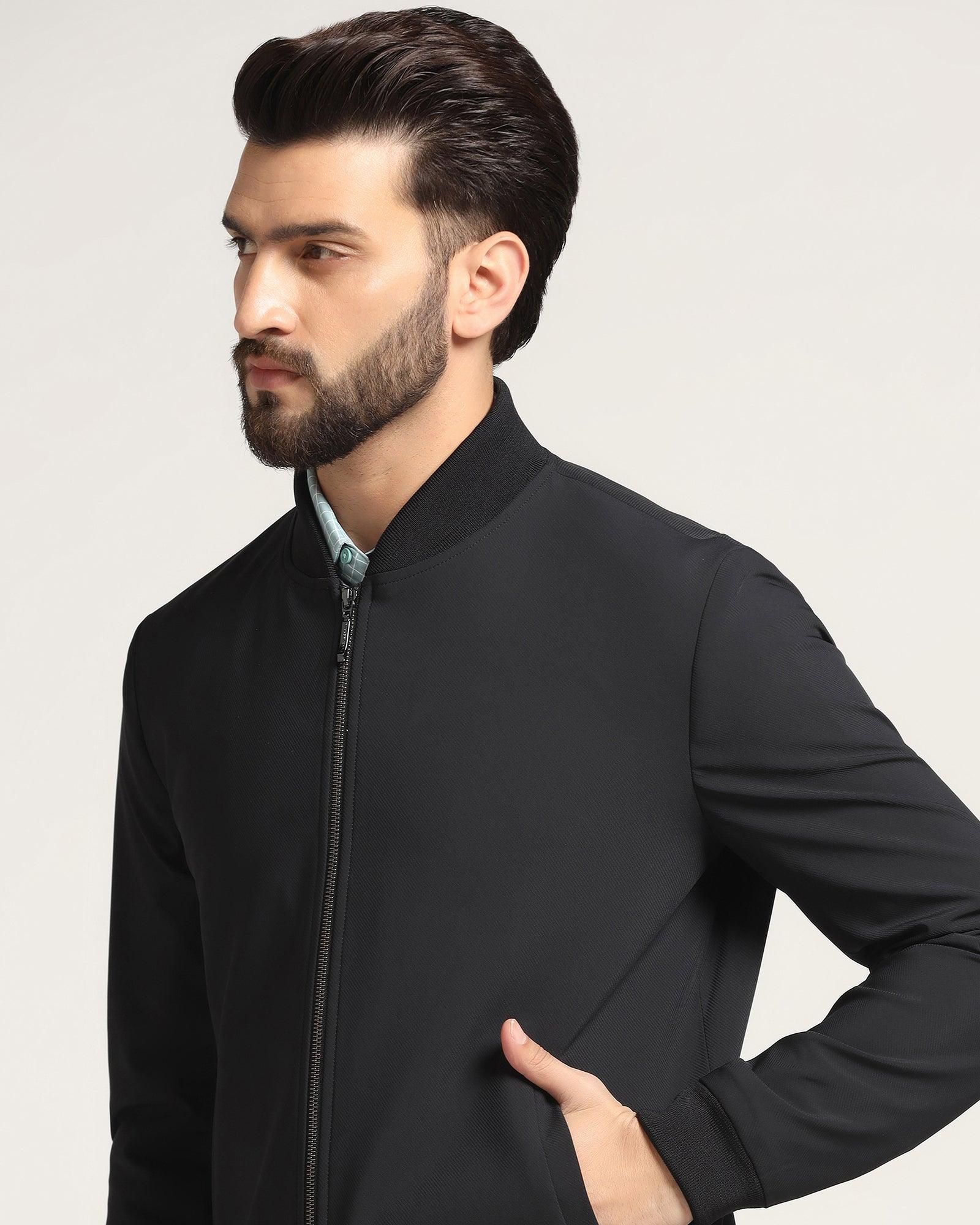 Bomber Black Textured Zipper Jacket - Griffin - Image 4
