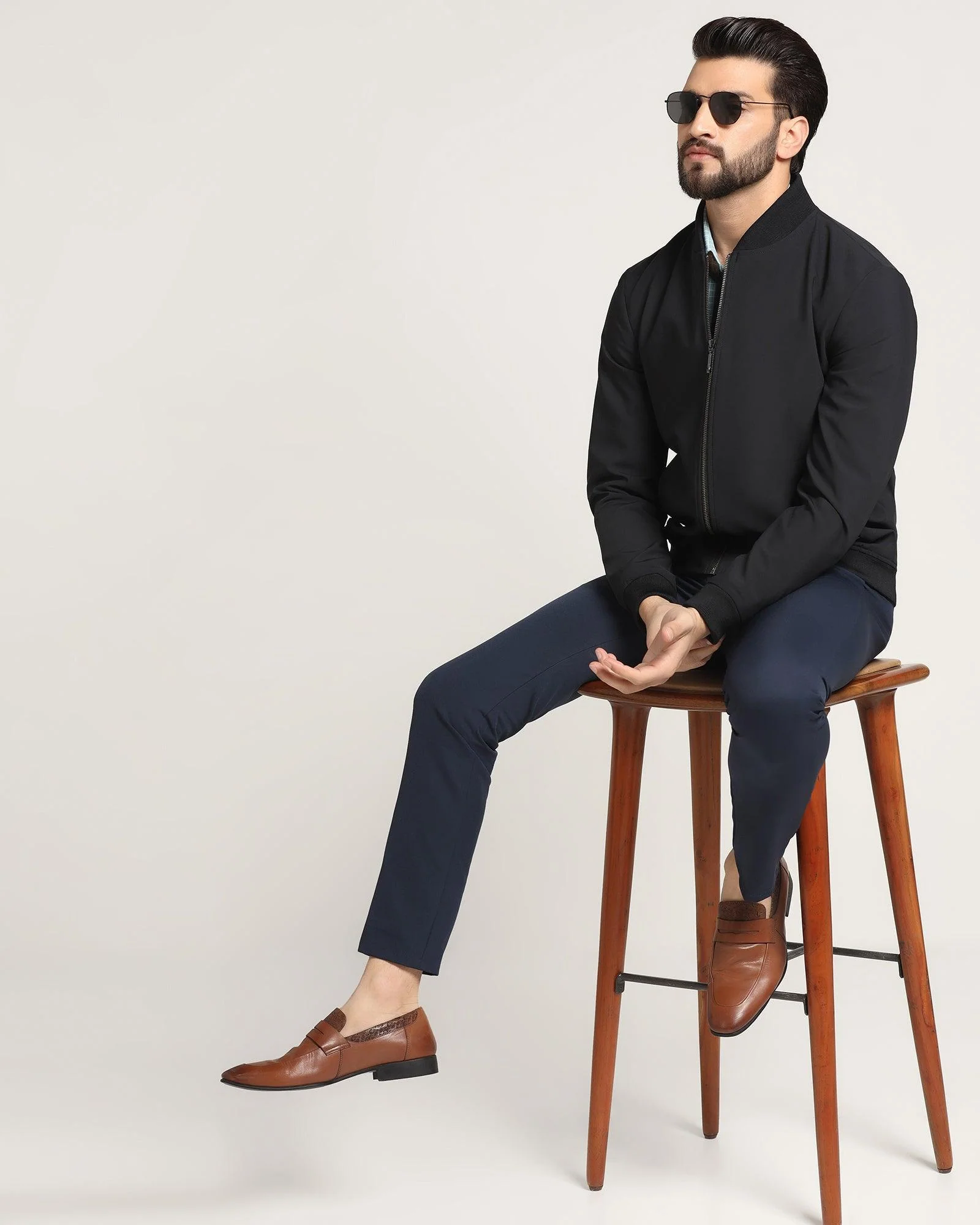 Bomber Black Textured Zipper Jacket - Griffin - Image 5