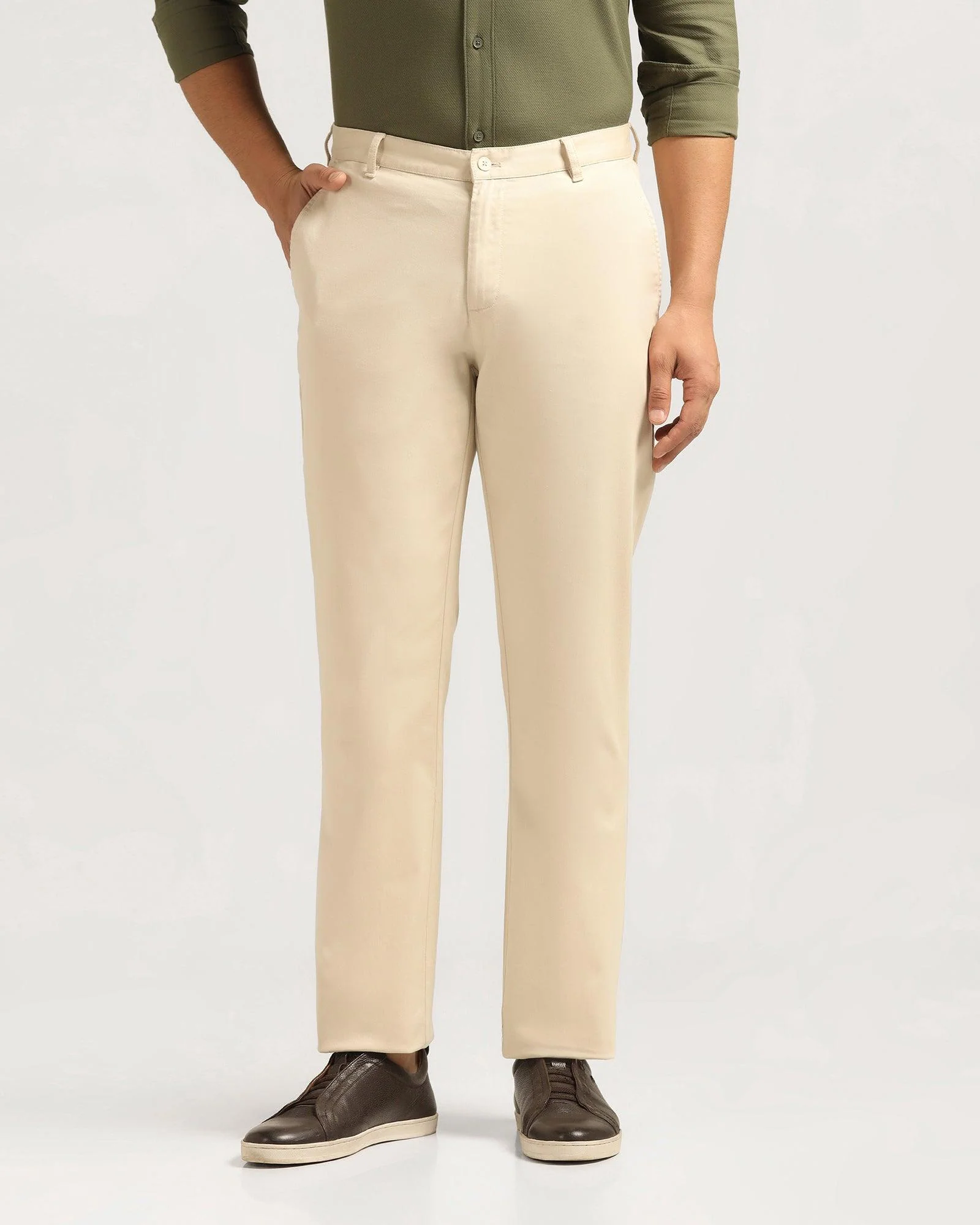 Straight B-90 Casual Beige Textured Khakis - Kros - Image 3