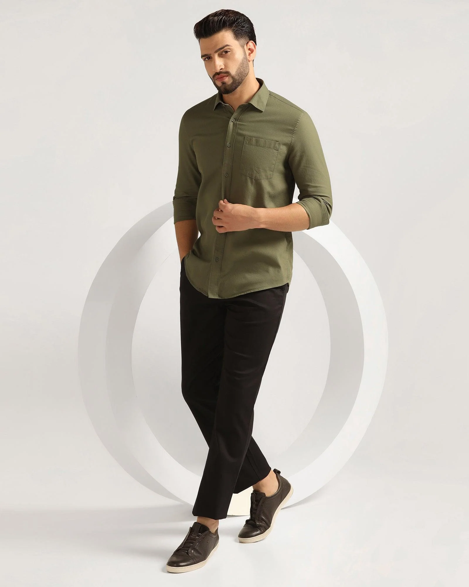 Straight B-90 Casual Black Textured Khakis - Kros - Image 5
