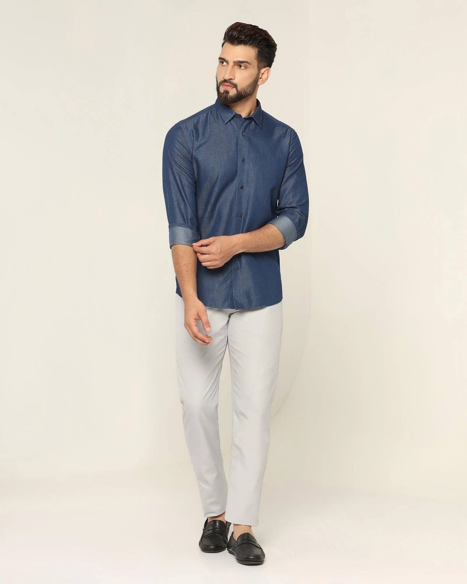 Slim Comfort B-95 Casual Grey Textured Khakis - Jeny